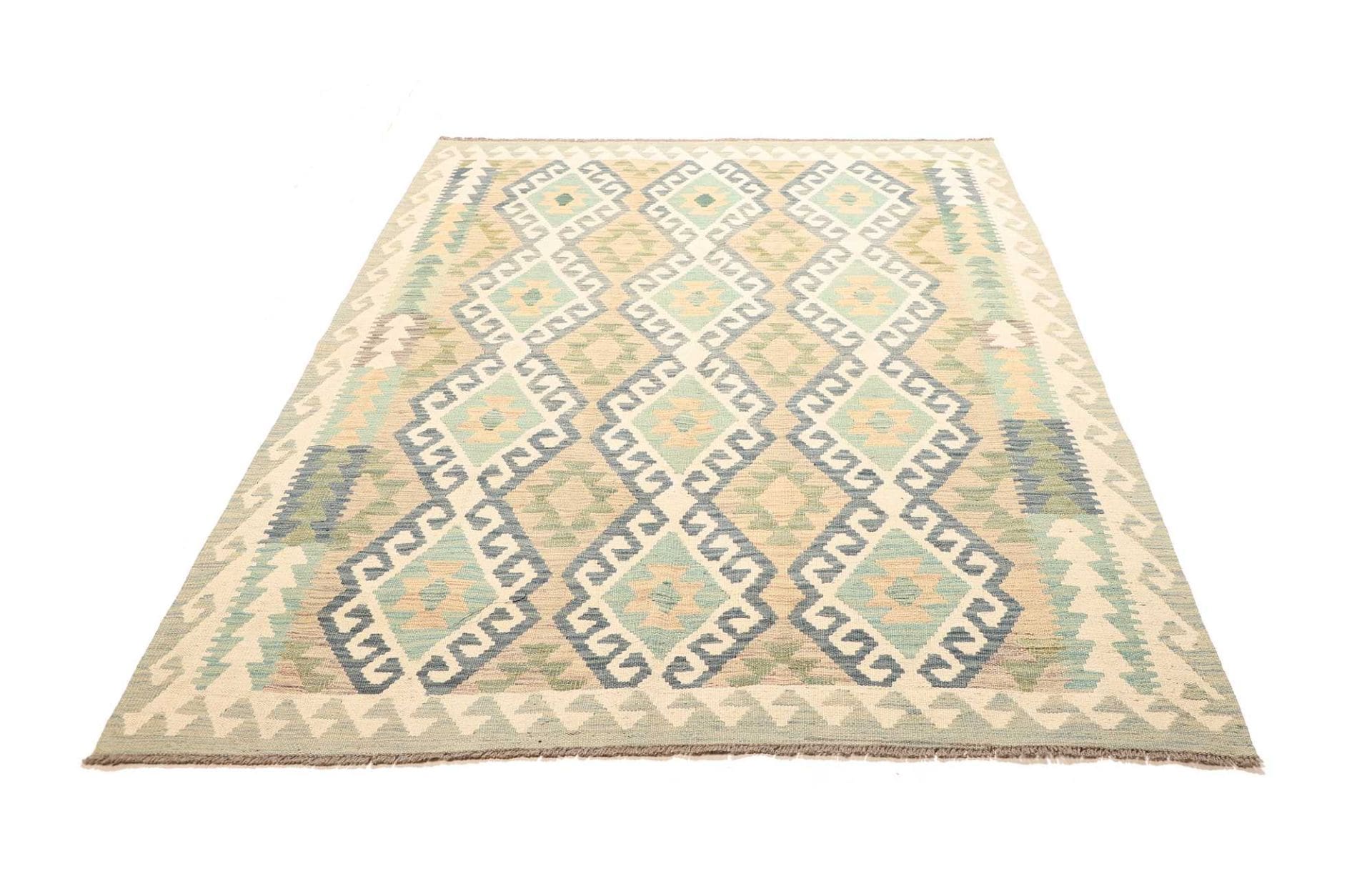 Kelim Teppich 157 x 199cm, rustikal, handgewebt, Wolle, Orientteppich