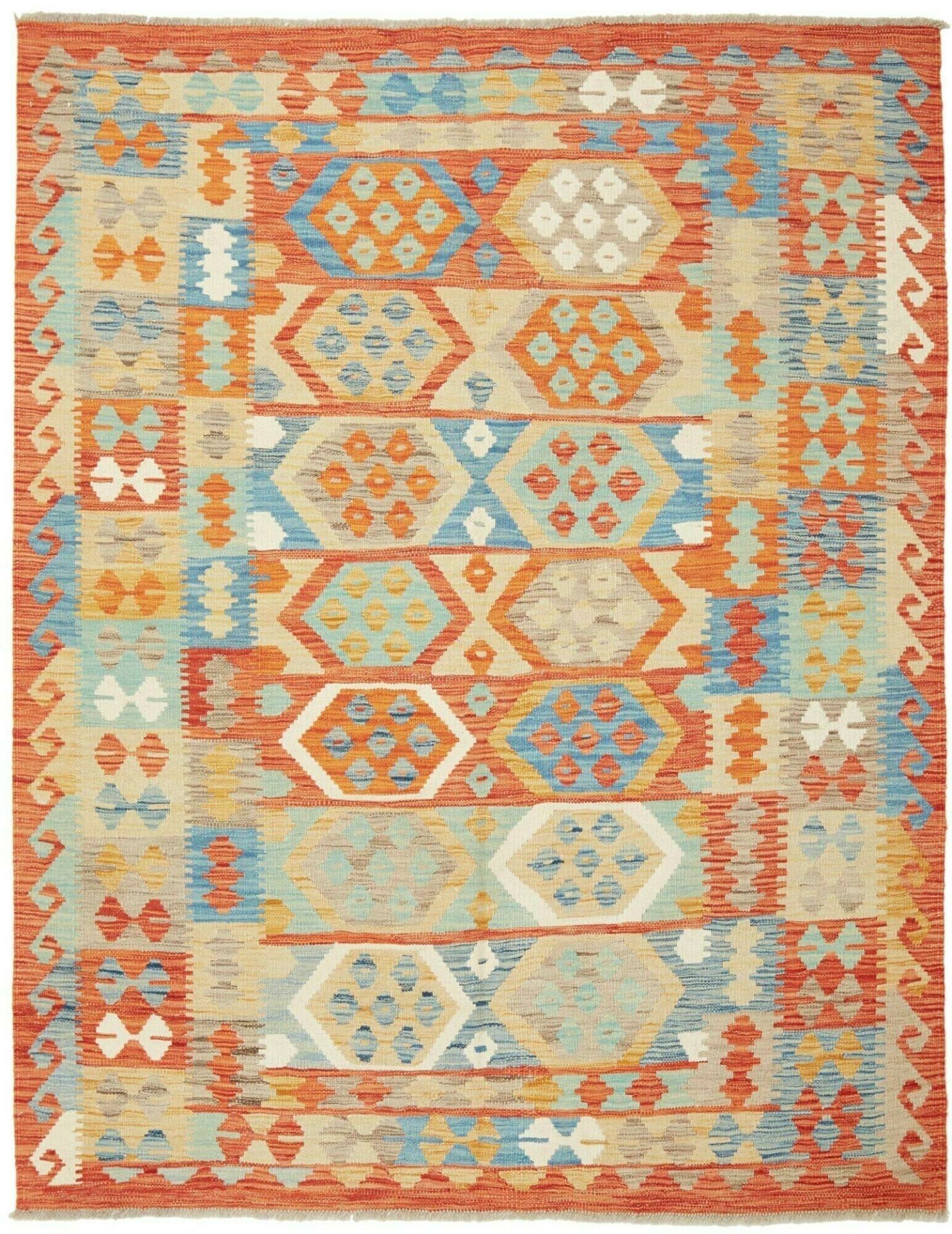 Kelim Teppich 152 x 196cm, handgewebt, rustikales Flair, Wolle