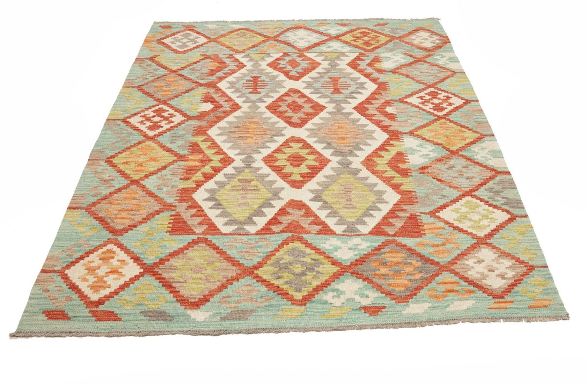 Kelim Teppich 154 x 195cm, handgewebt, rustikales Flair, Schurwolle