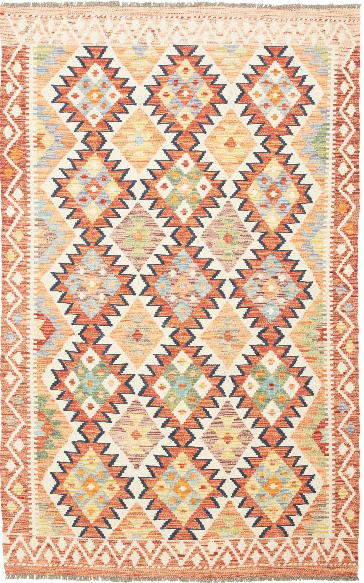 Handgewebter Kelim Teppich 123 x 188cm aus Schurwolle, rustikal