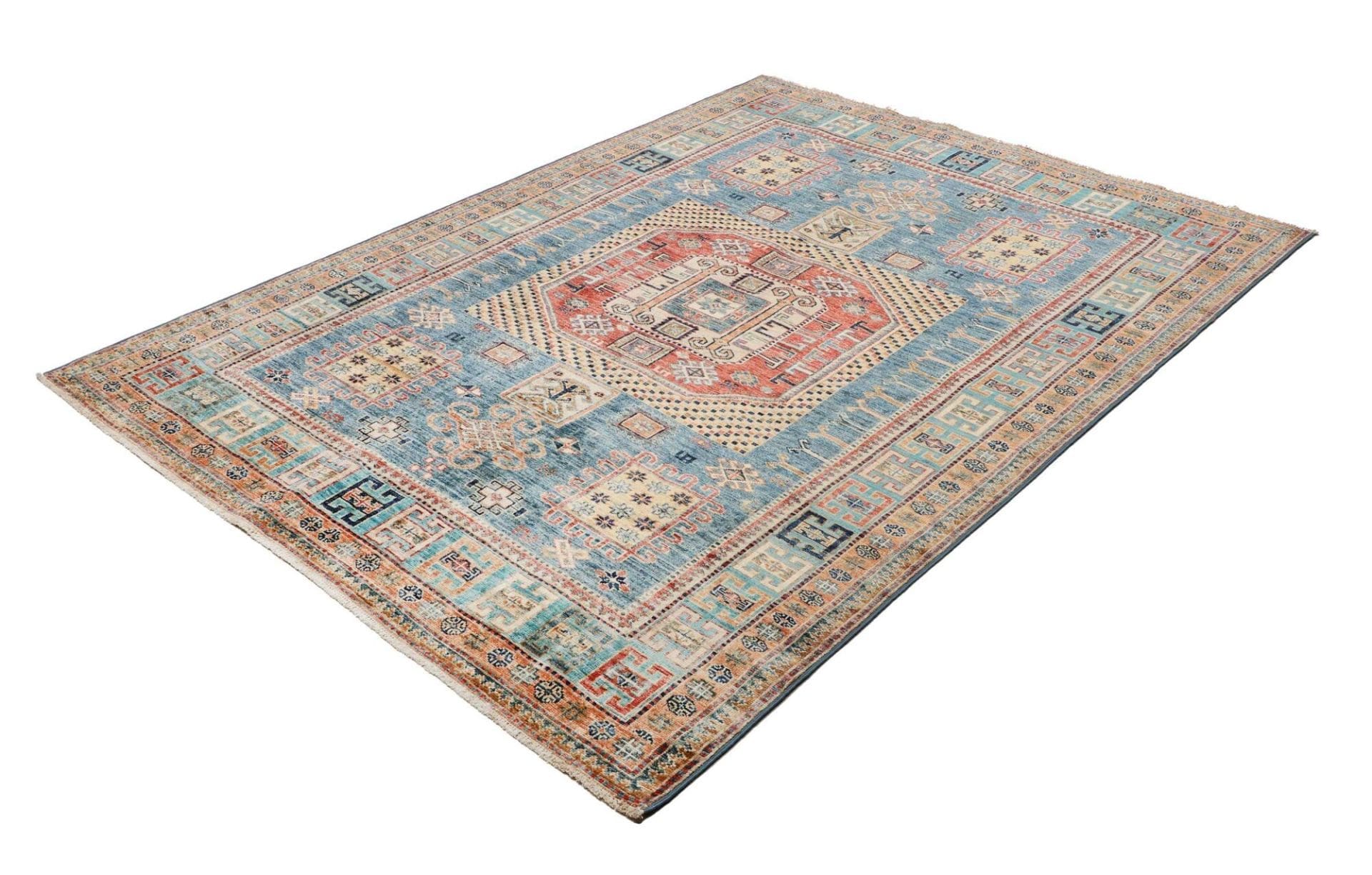 Kazak Teppich 153 x 195 cm, geometrisches Muster, handgeknüpft