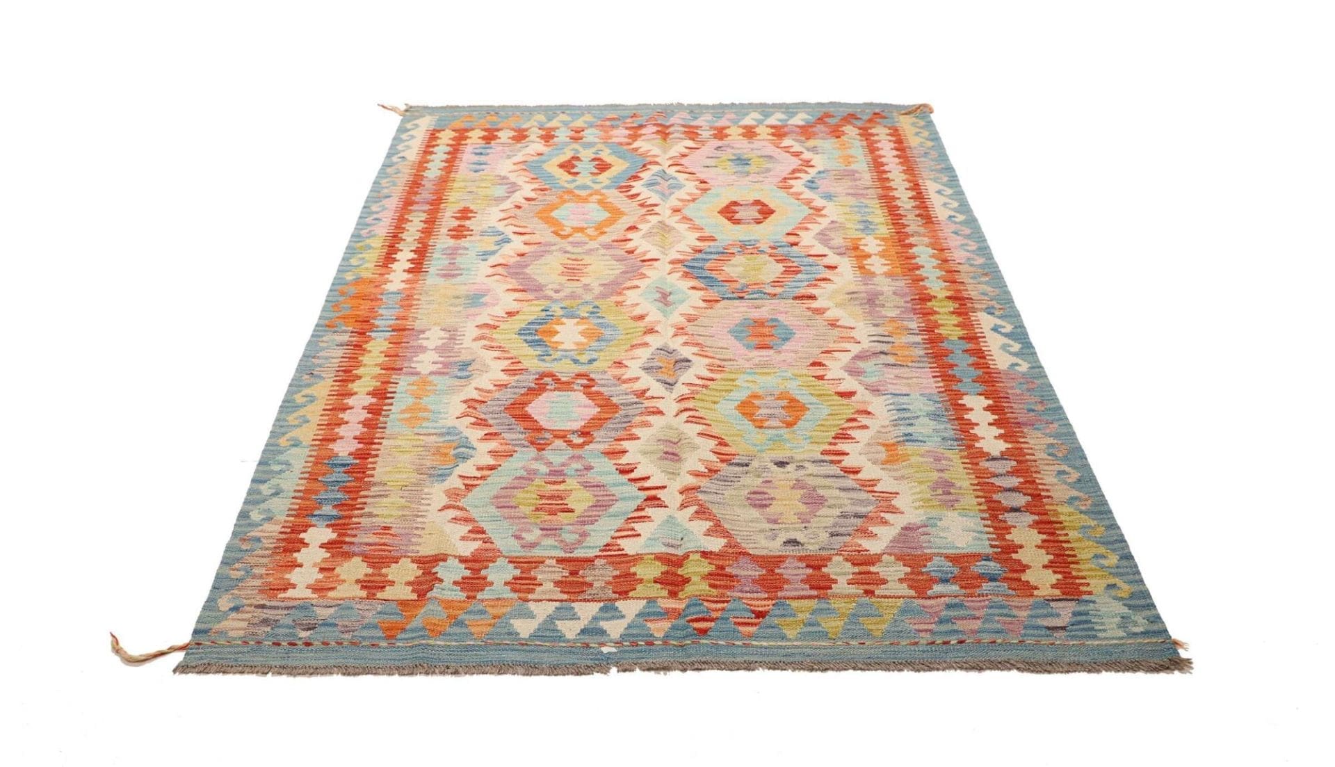 Kelim Teppich 150 x 200 cm, handgewebt, rustikal mit Schurwolle