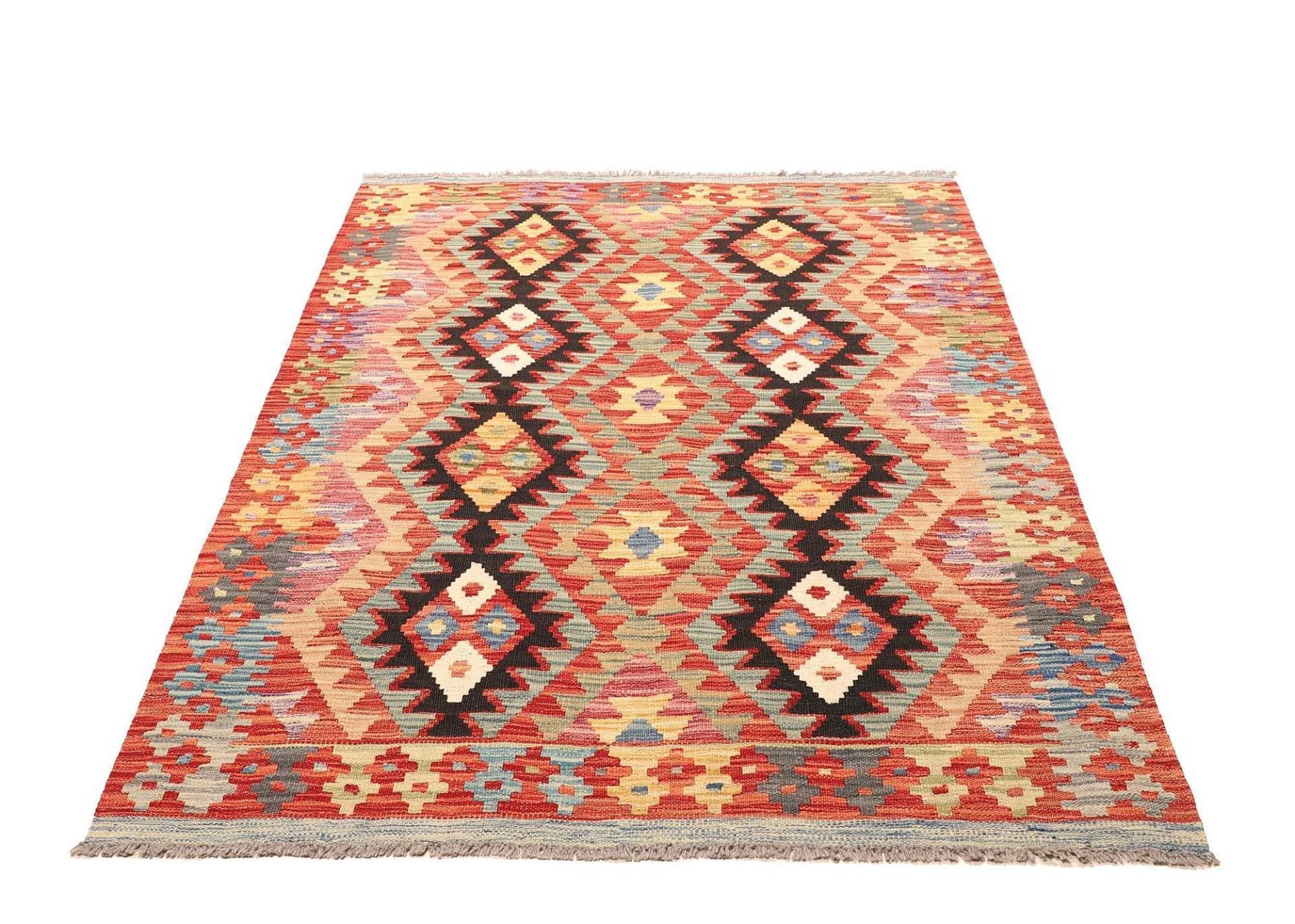 Kelim Teppich 125 x 182cm aus Schurwolle, handgewebt, rustikal