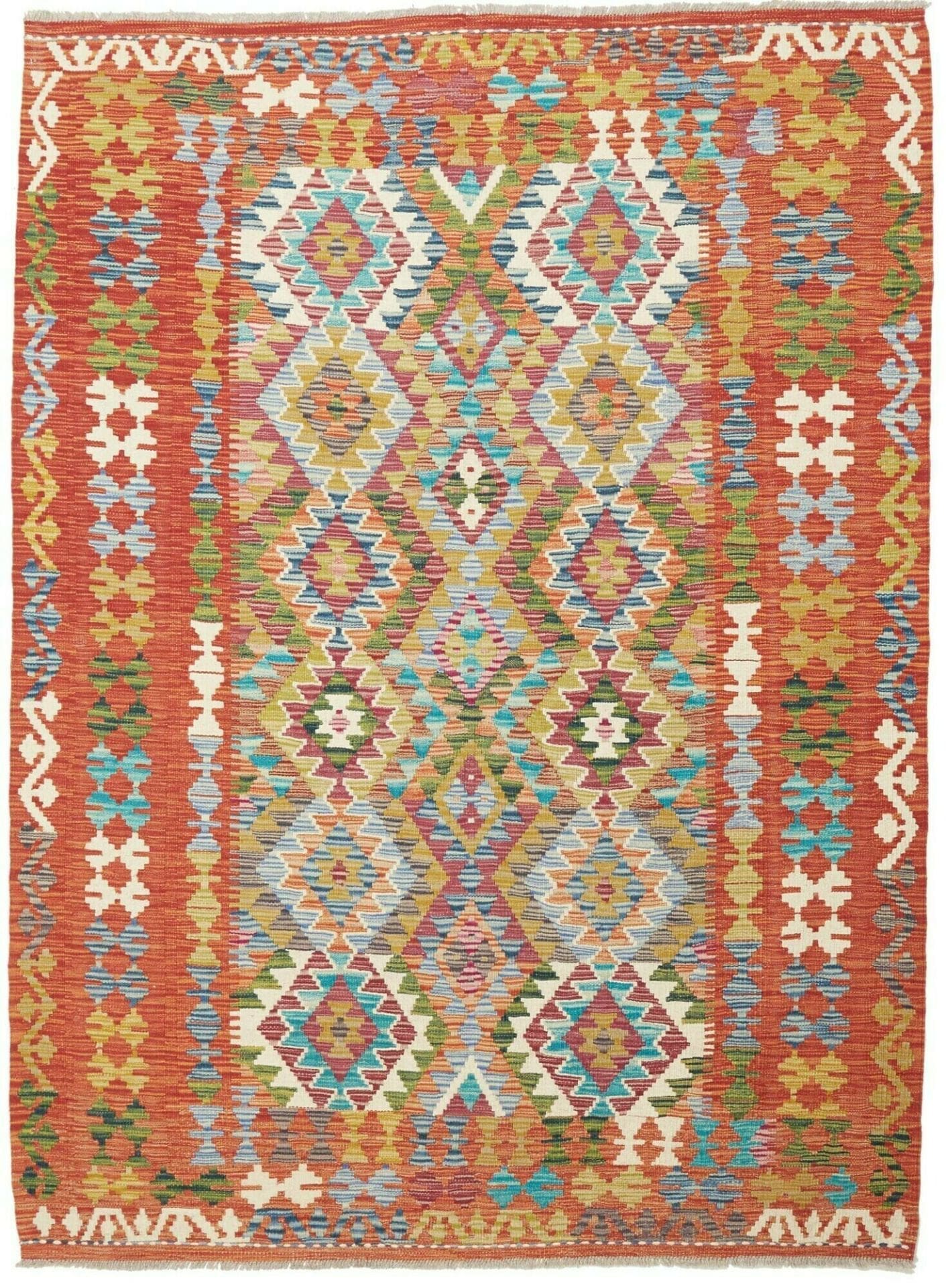 Kelim Teppich 156 x 208cm, handgewebt, rustikales Flair, Wolle