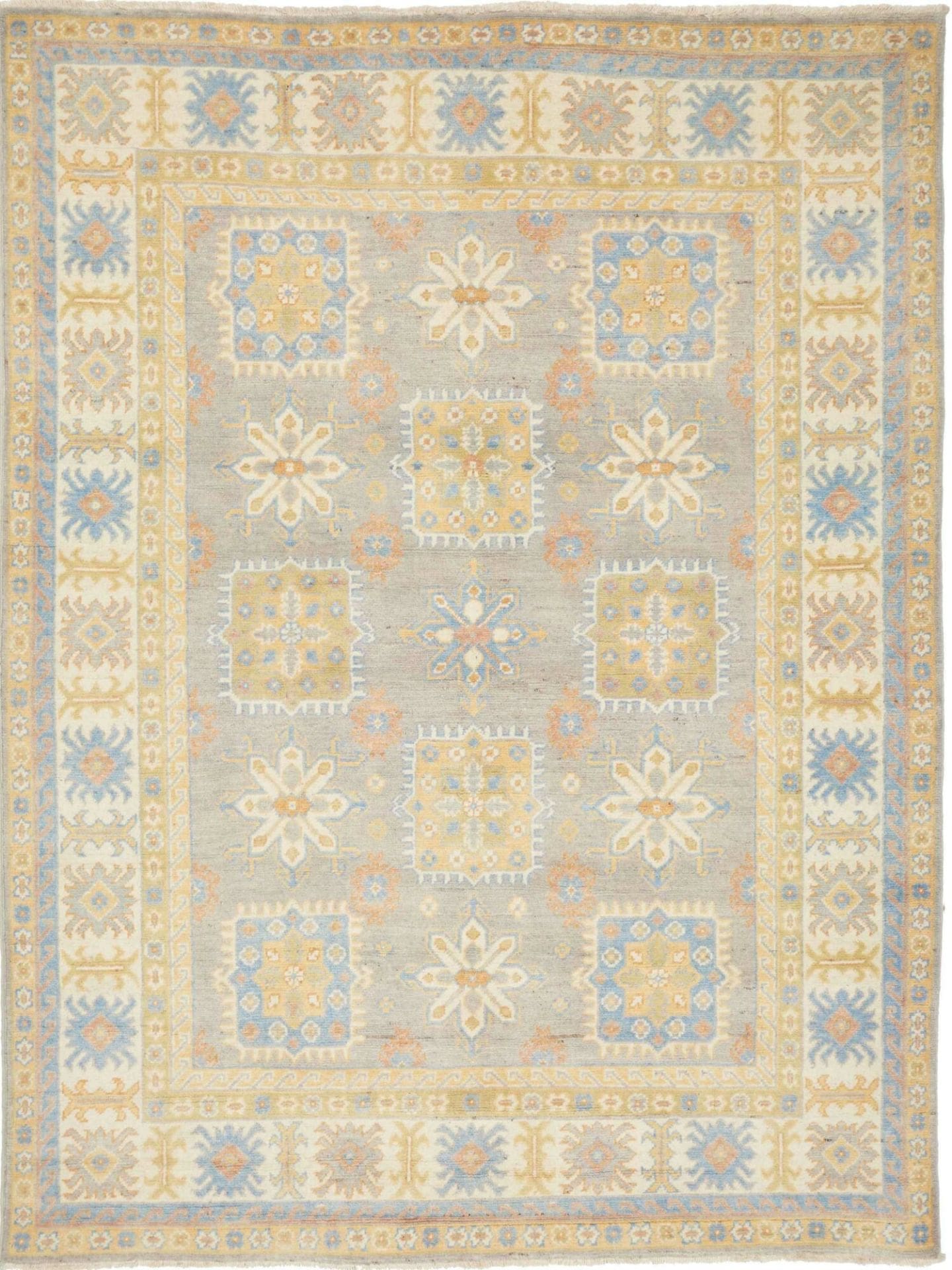 Kazak Teppich 153 x 196 cm, geometrisches Muster, handgeknüpft