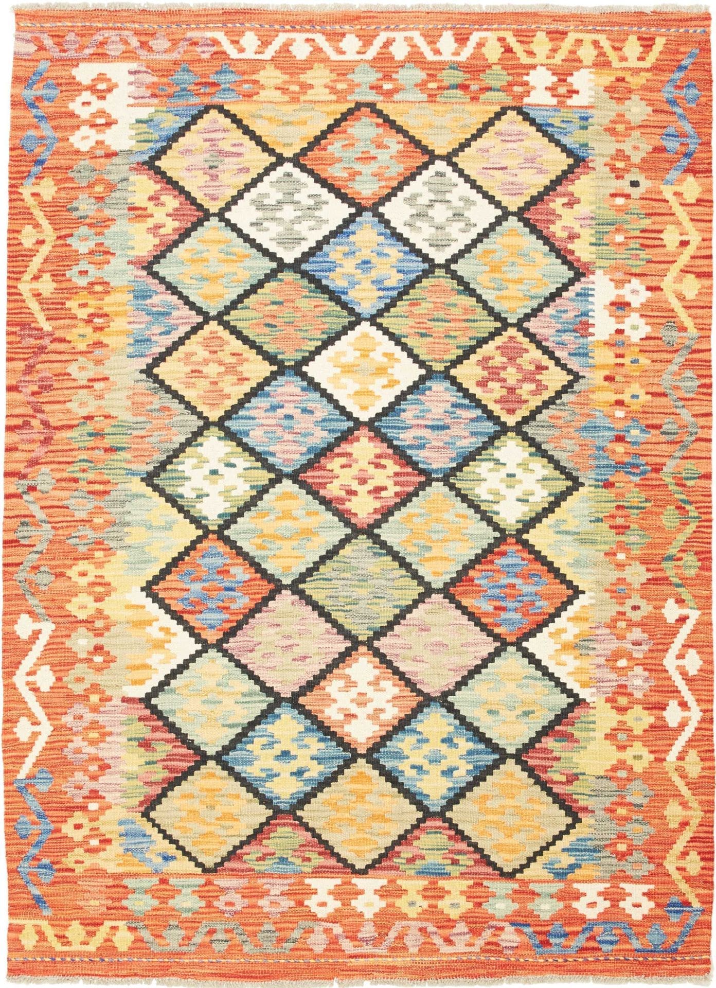 Kelim Teppich 136 x 181 cm, handgewebt, rustikales Flair, Wolle