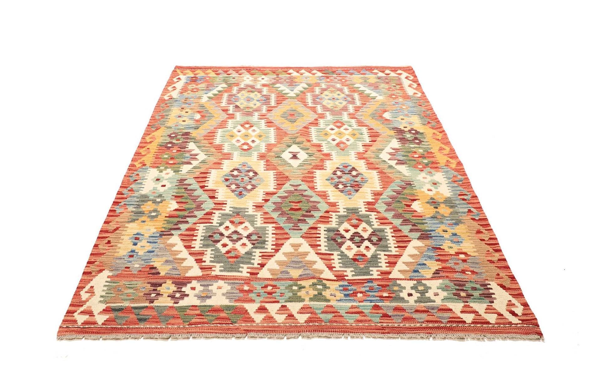 Kelim Teppich 160 x 197cm, Schurwolle, Handgewebt, Orientteppich