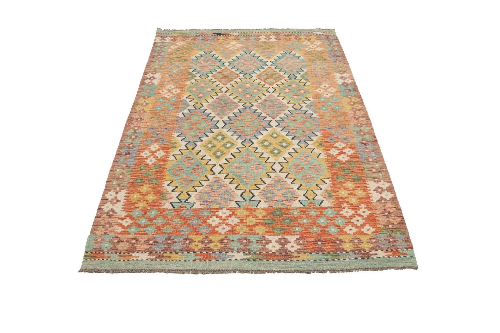 Kelim Teppich 127 x 190 cm aus Schurwolle, handgewebt, rustikal