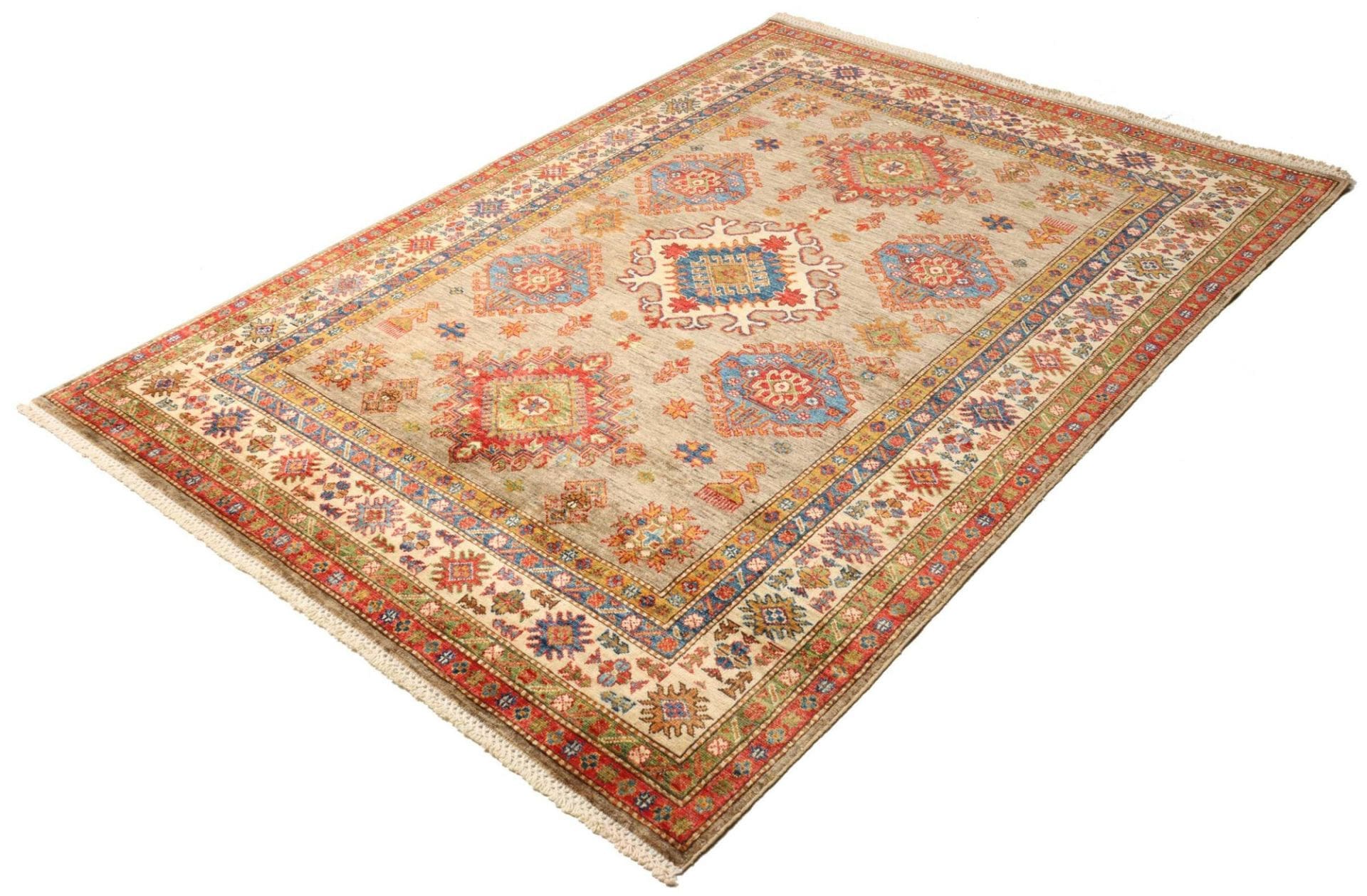 Kazak Teppich 148 x 203cm, handgeknüpft, geometrische Muster, Wolle