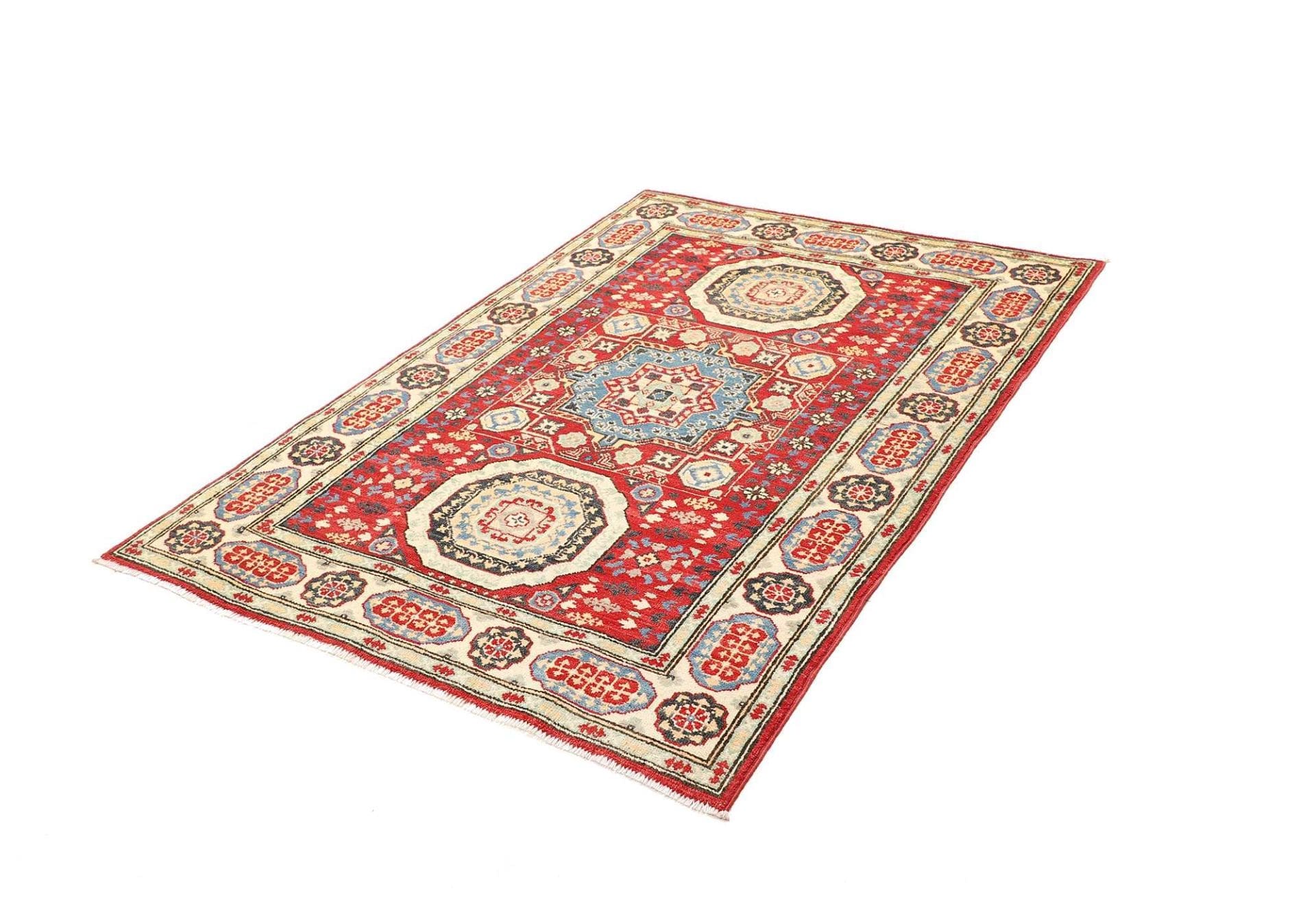 Kazak Orientteppich 122 x 173 cm, geometrisches Muster, handgeknüpft