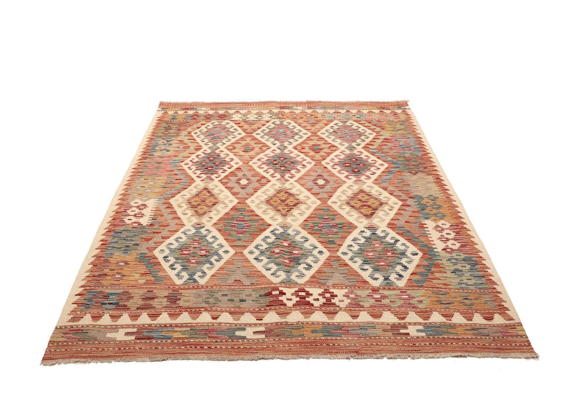 Kelim Teppich 161 x 192cm, handgewebt, rustikales Flair, Schurwolle