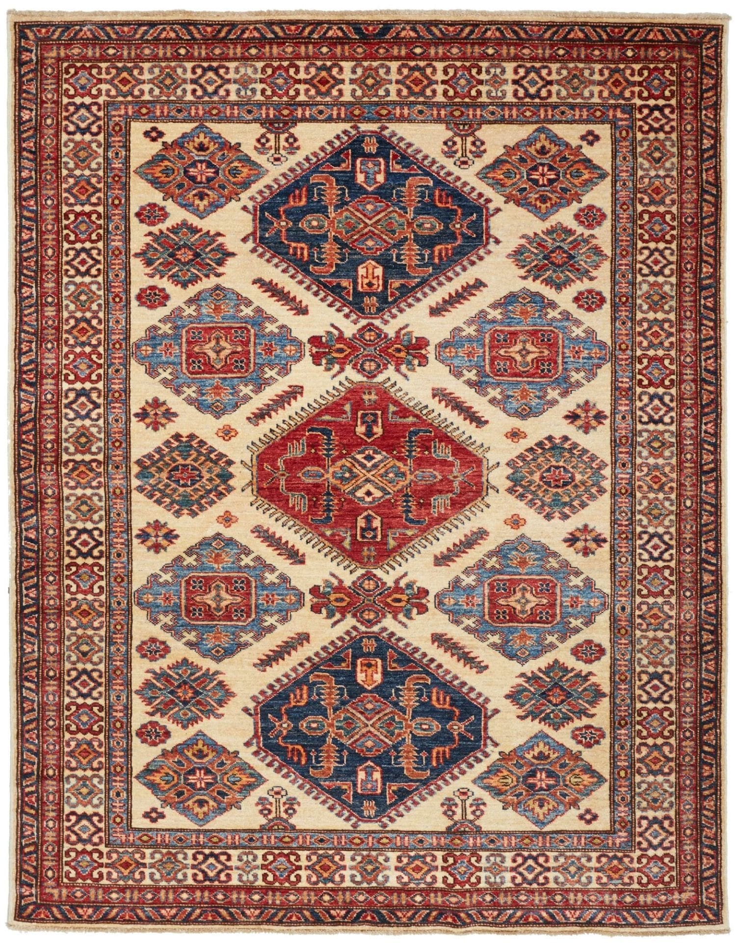 Kazak Teppich 158 x 202cm, geometrische Muster, handgeknüpft