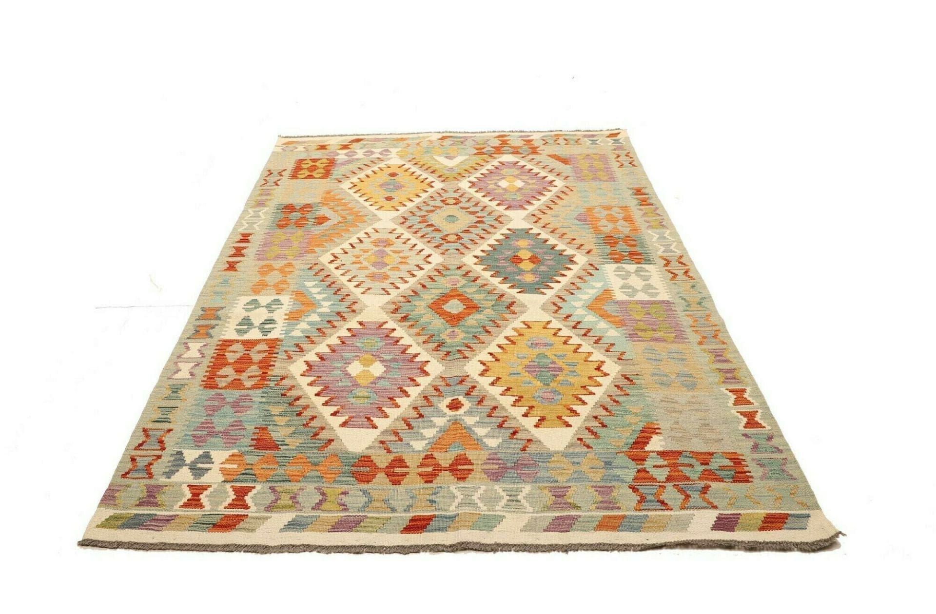 Kelim Teppich 155 x 207cm, handgewebt, rustikales Flair, Wolle
