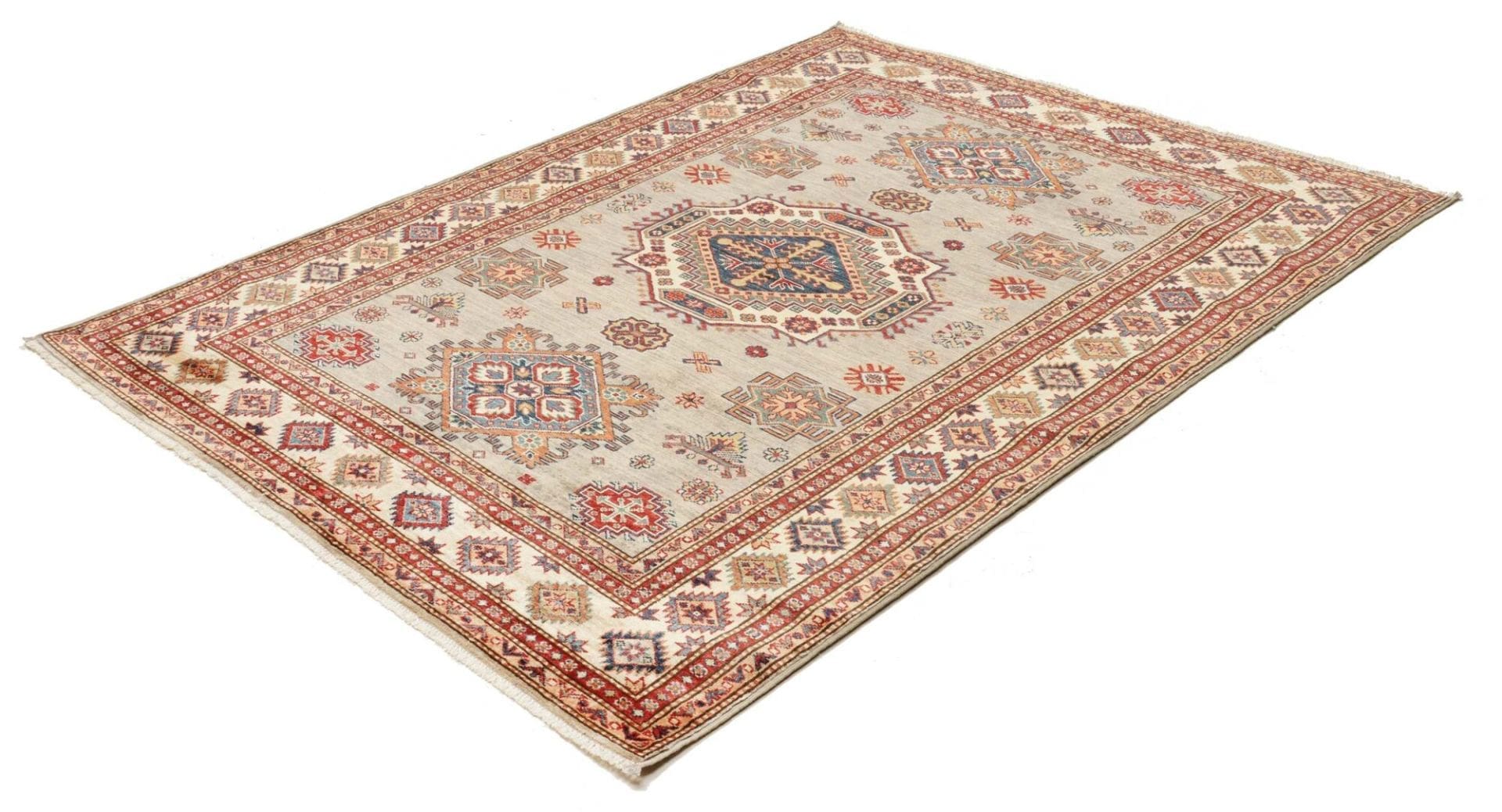 Orientteppich Kazak 157 x 200cm, geometrisch, Schurwolle, handgeknüpft