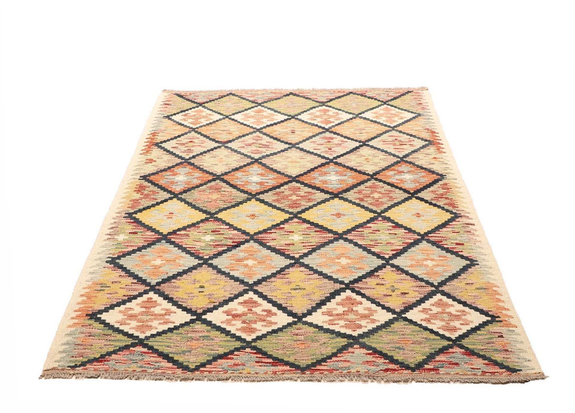Kelim Teppich 128 x 188 cm, handgewebt, rustikales Flair, Wolle