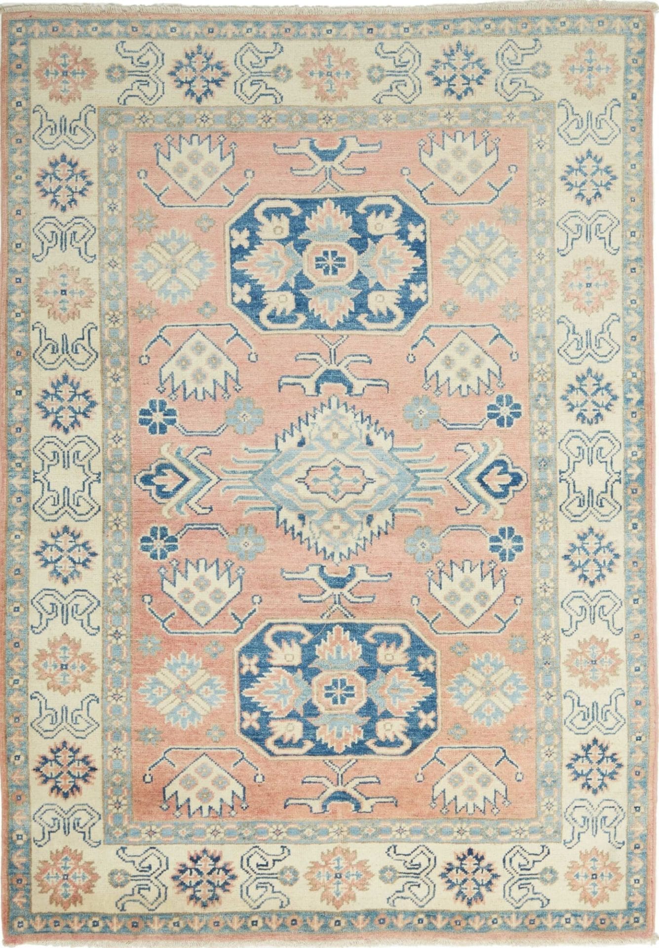 Kazak Orientteppich 124 x 179 cm, geometrische Muster, handgeknüpft