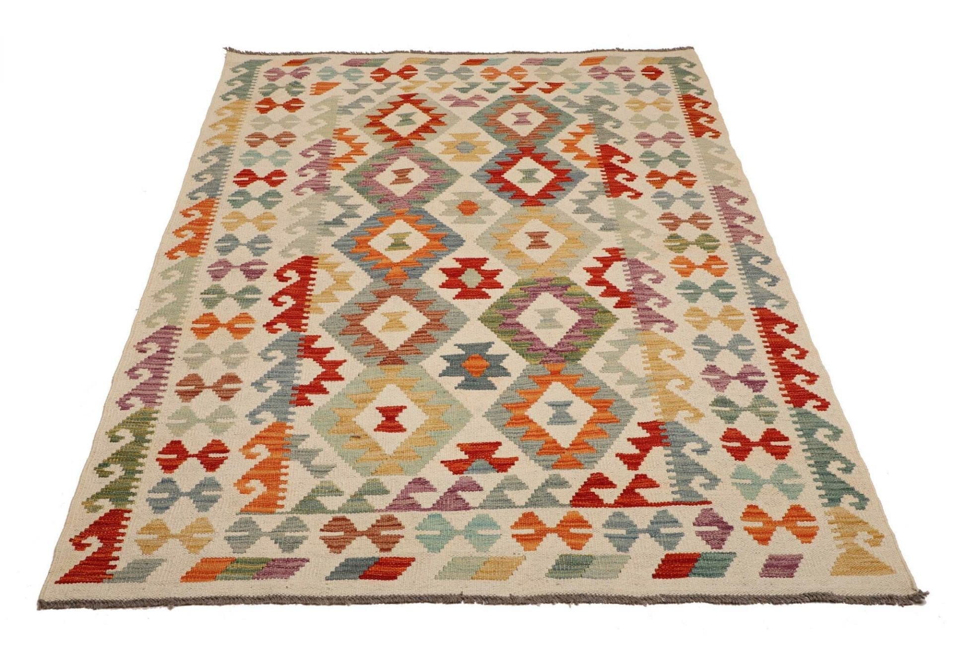 Kelim Teppich 129 x 183cm, handgewebt, rustikaler Stil aus Wolle