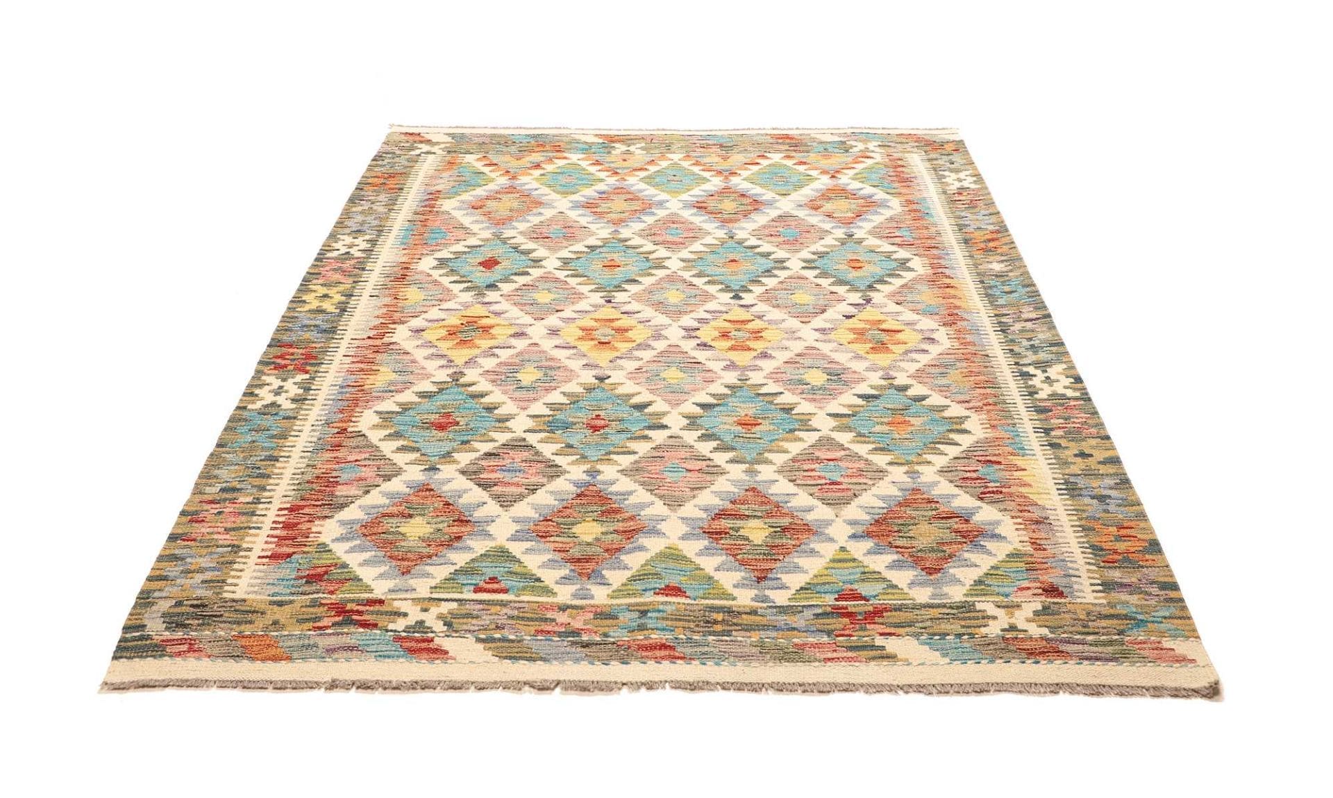 Kelim Teppich 158 x 194 cm aus Schurwolle, handgewebt, rustikal