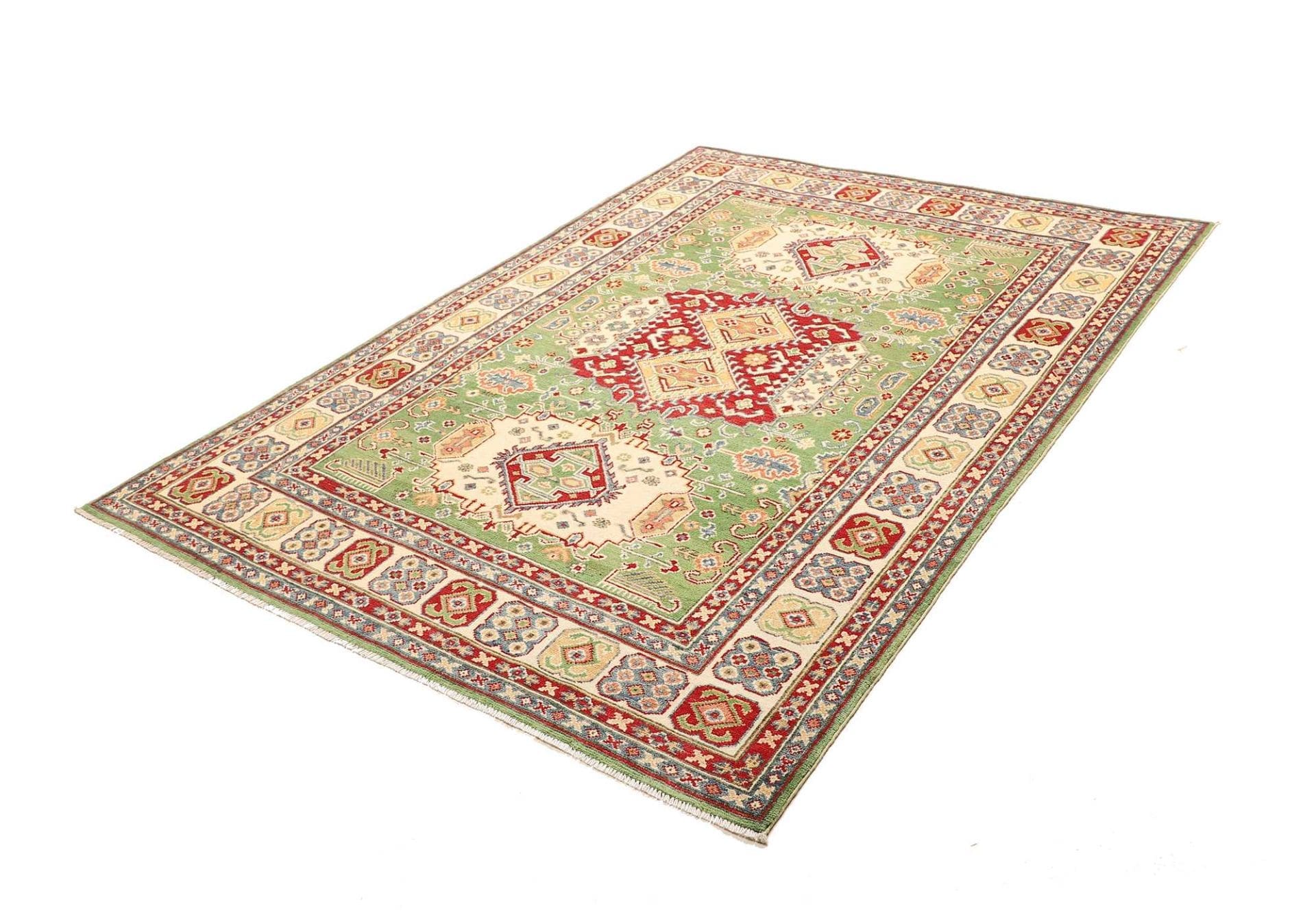 Kazak Orientteppich 154 x 206 cm, geometrisches Muster, handgeknüpft