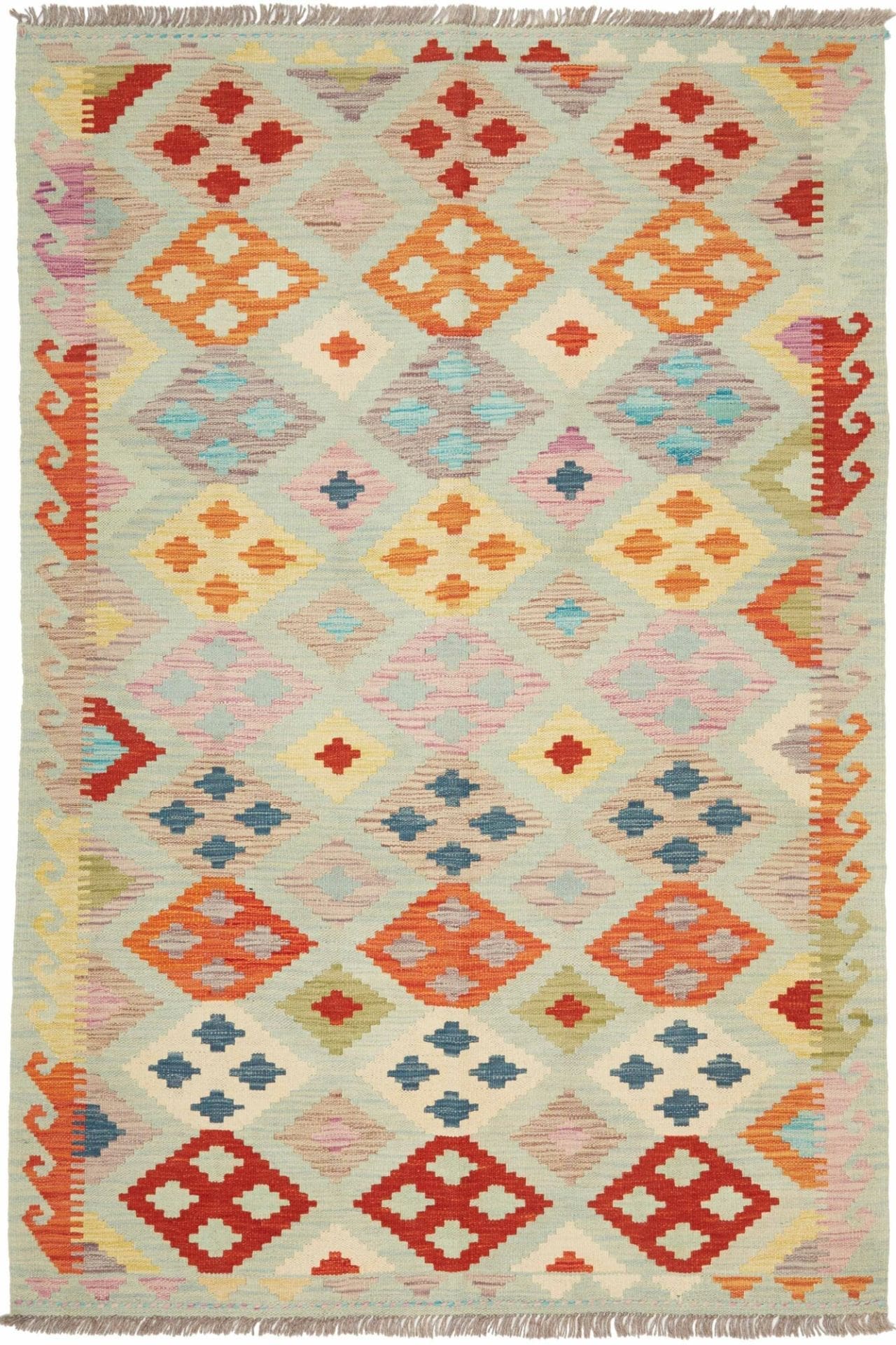 Kelim Teppich 125 x 176cm, rustikal, handgewebt, Wolle/Baumwolle