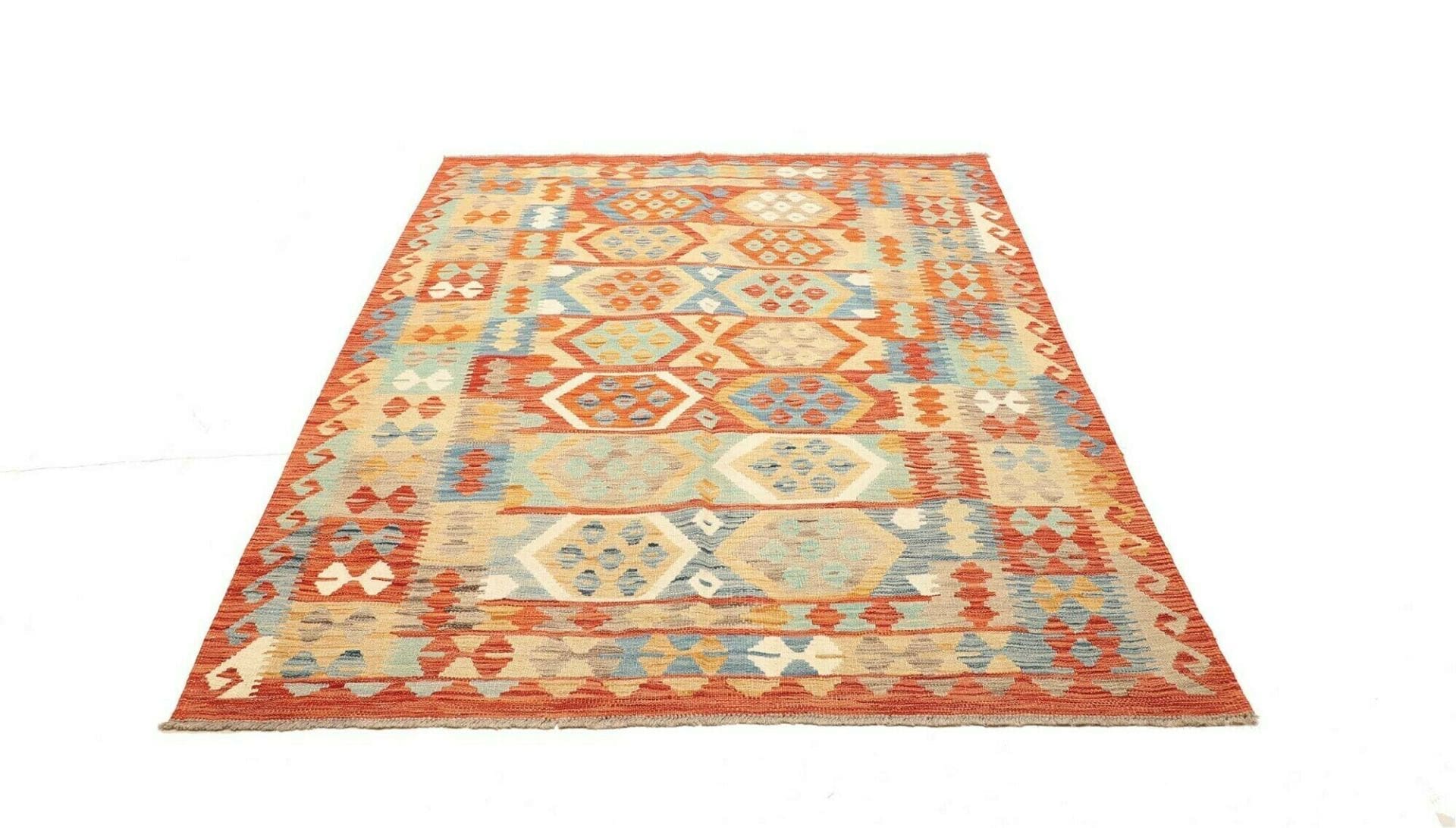 Kelim Teppich 152 x 196cm, handgewebt, rustikales Flair, Wolle