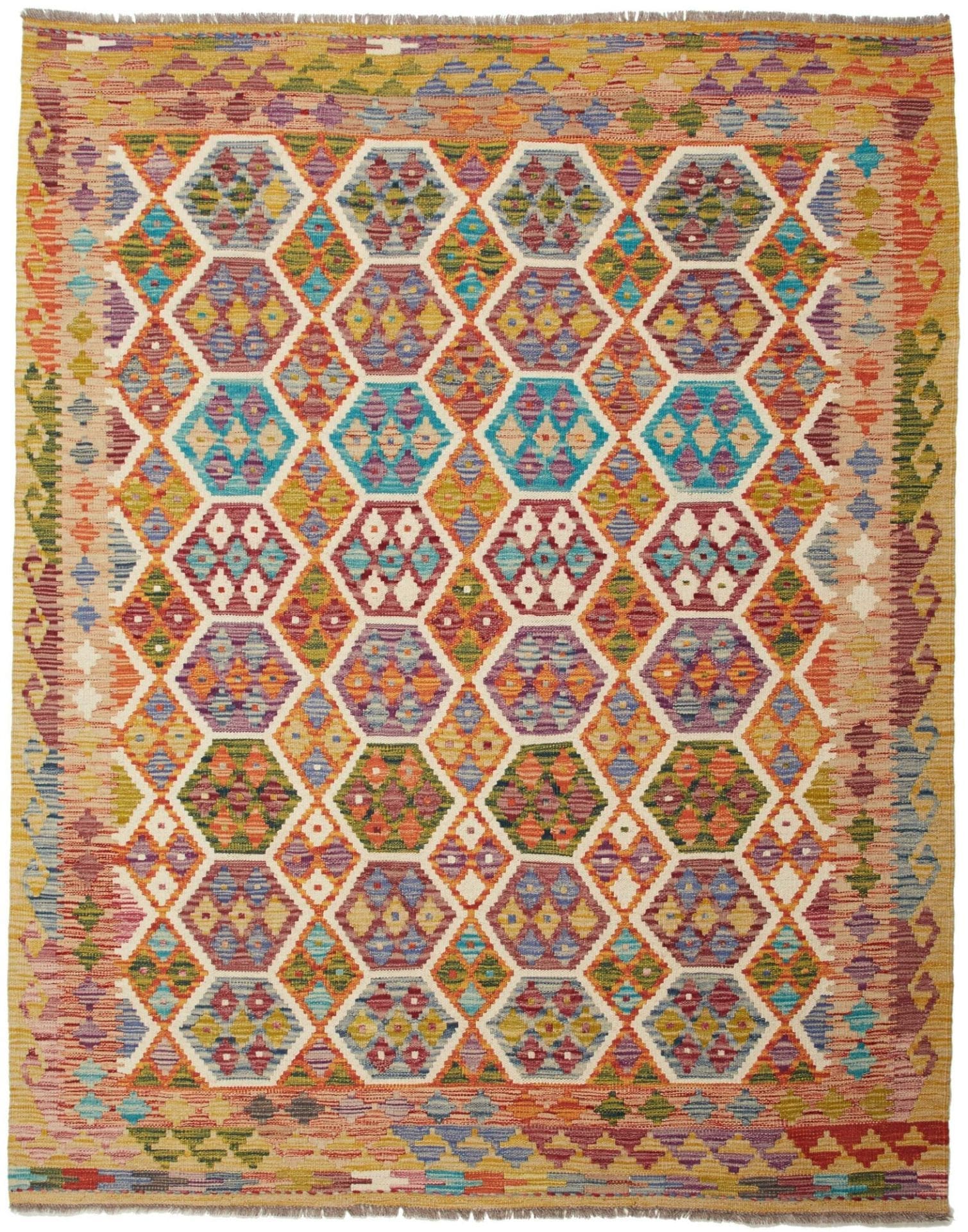 Kelim Teppich 161 x 197 cm aus Schurwolle, handgewebt, rustikal