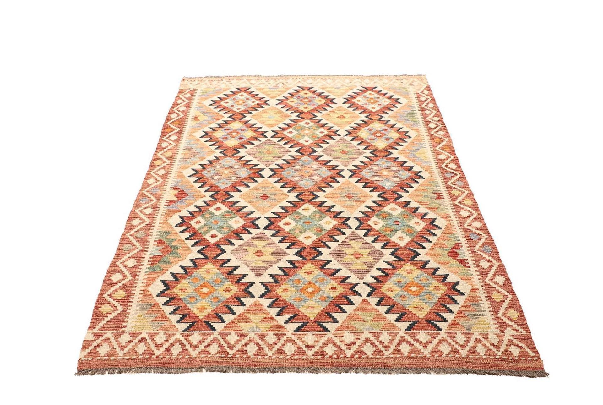 Handgewebter Kelim Teppich 123 x 188cm aus Schurwolle, rustikal