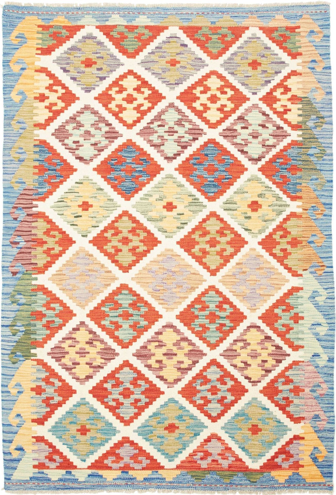 Kelim Teppich 129 x 186cm, handgewebt, rustikales Flair, Wolle