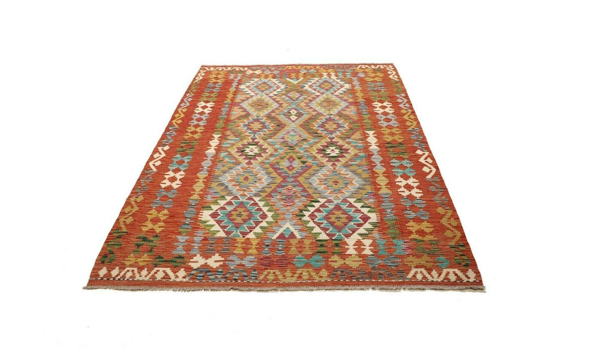 Kelim Teppich 156 x 208cm, handgewebt, rustikales Flair, Wolle