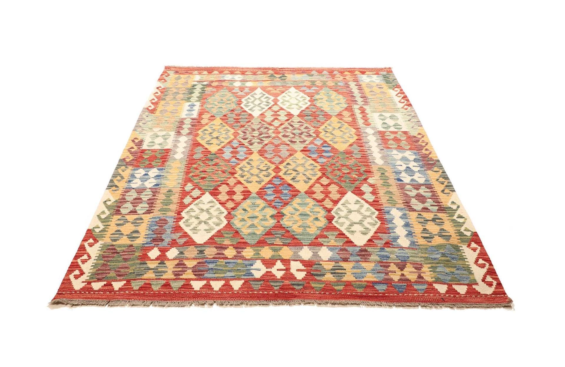 Kelim Teppich 153 x 195 cm, handgewebt, rustikales Flair, Wolle