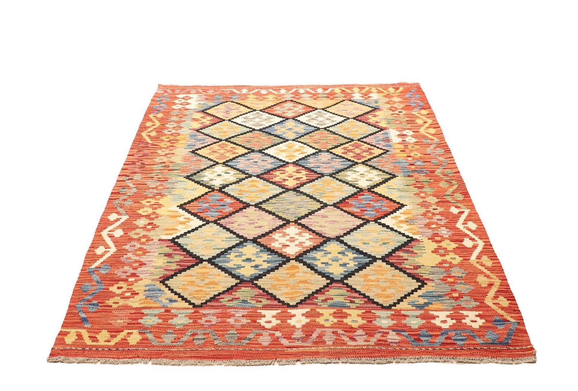 Kelim Teppich 136 x 181 cm, handgewebt, rustikales Flair, Wolle