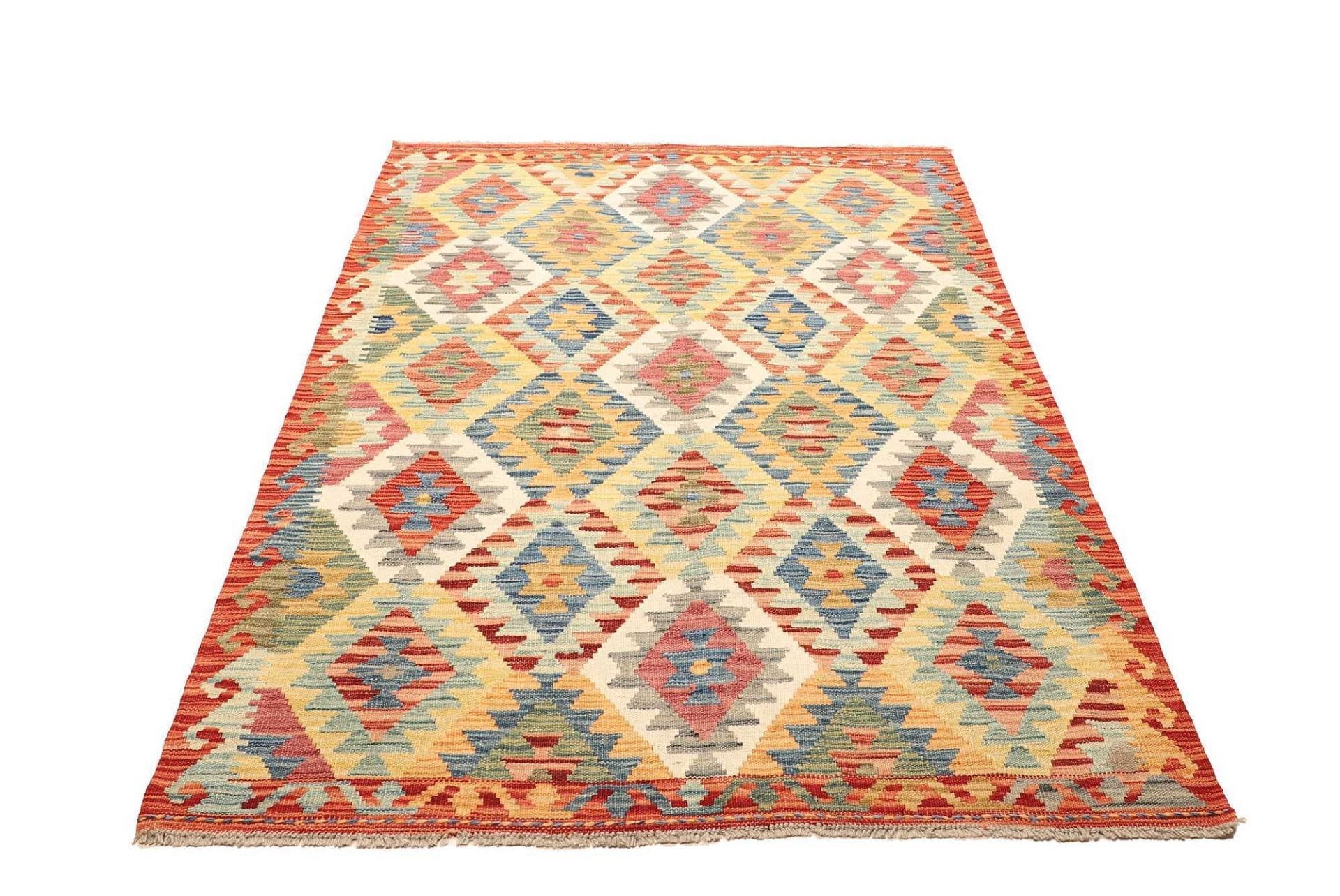 Kelim Teppich 131 x 186cm aus Schurwolle, handgewebt, rustikal