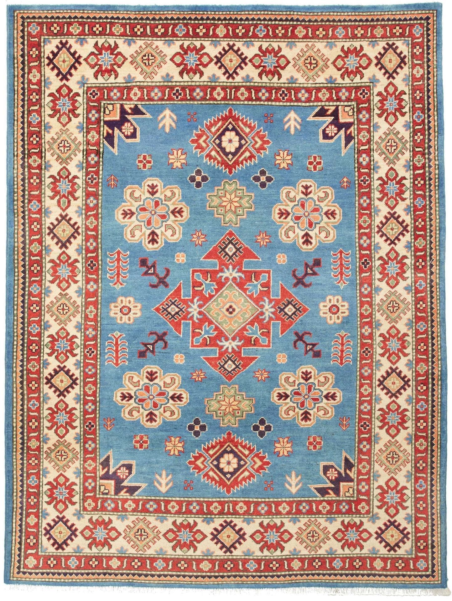 Kazak Teppich 152 x 197cm - geometrisches Muster, Schurwolle, handgeknüpft