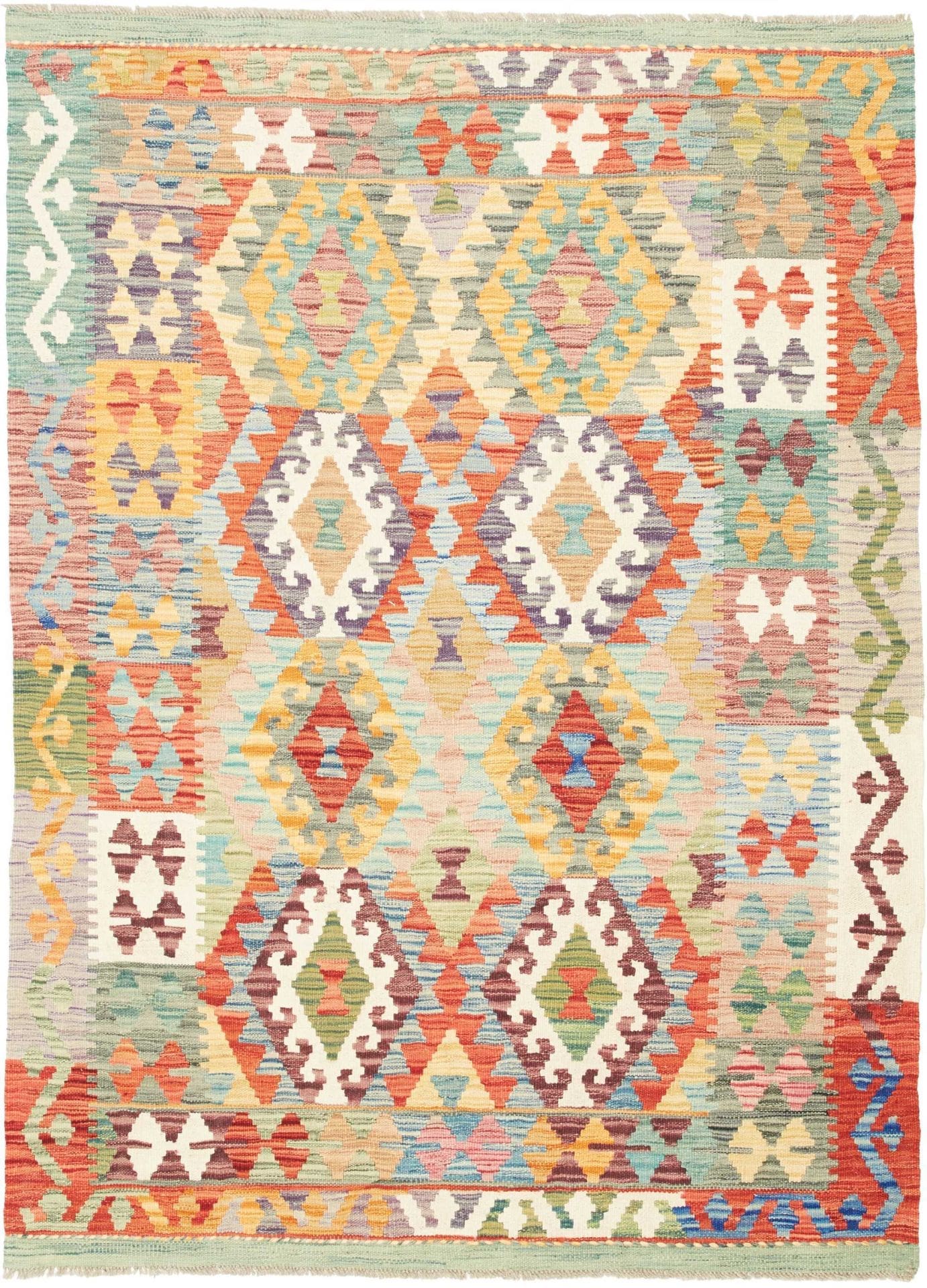 Kelim Teppich 132 x 178 cm aus Schurwolle, handgewebt, rustikal