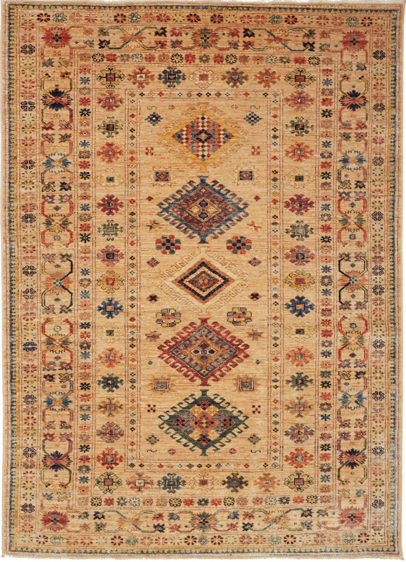 Kazak Teppich 153 x 209 cm, handgeknüpft, Schurwolle, geometrisch