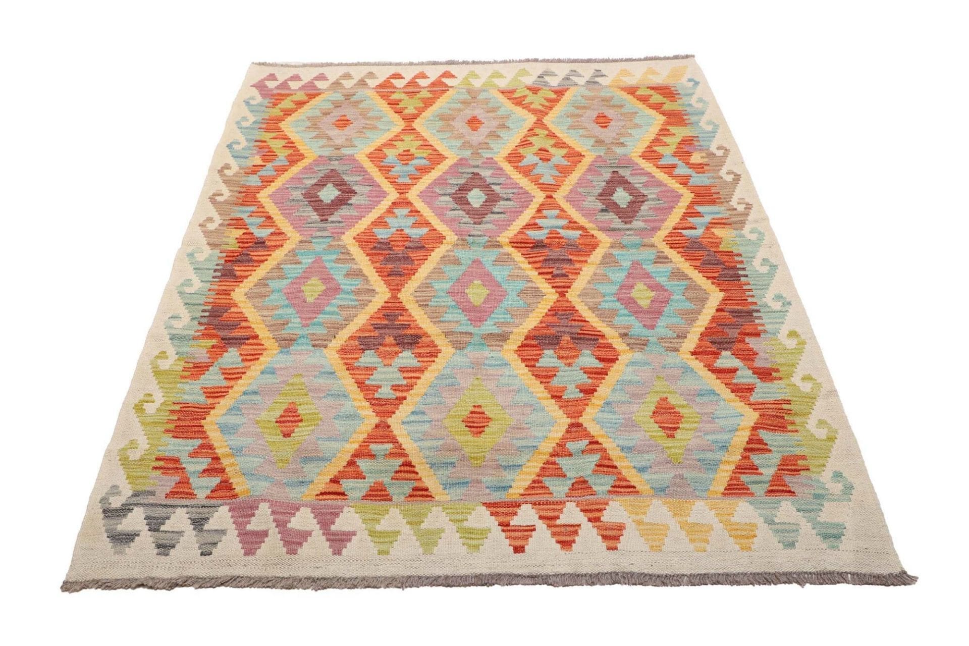 Kelim Teppich 130 x 173 cm, handgewebt, rustikal und warm