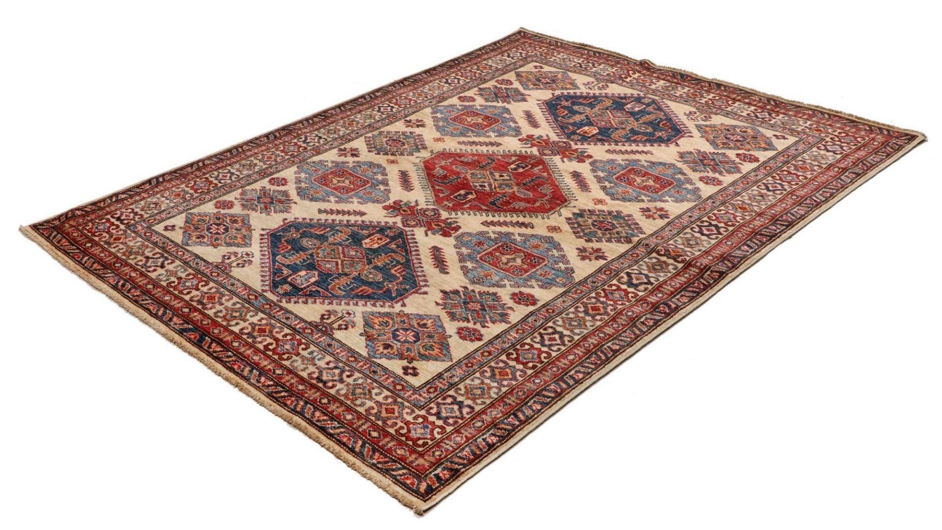 Kazak Teppich 158 x 202cm, geometrische Muster, handgeknüpft