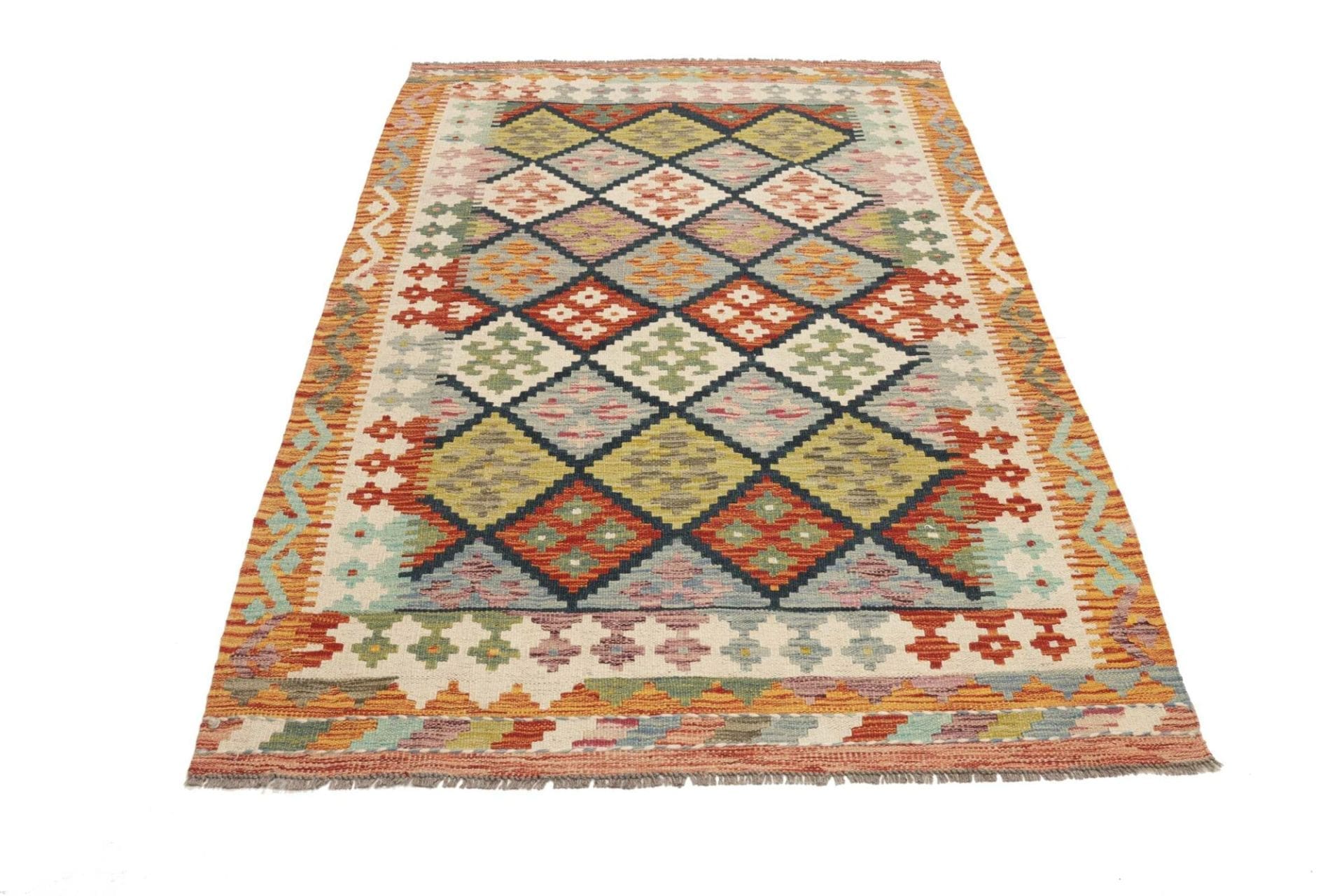 Kelim Teppich 128 x 184 cm, rustikal, Schurwolle, handgewebt