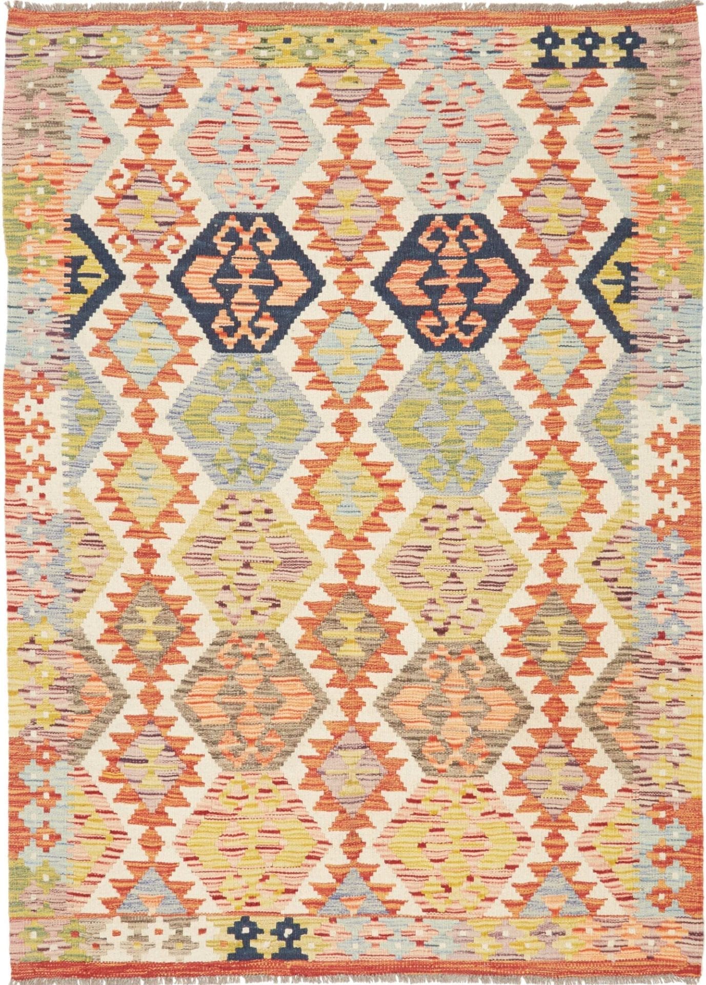 Kelim Teppich 129 x 181 cm aus Schurwolle, handgewebt, rustikal