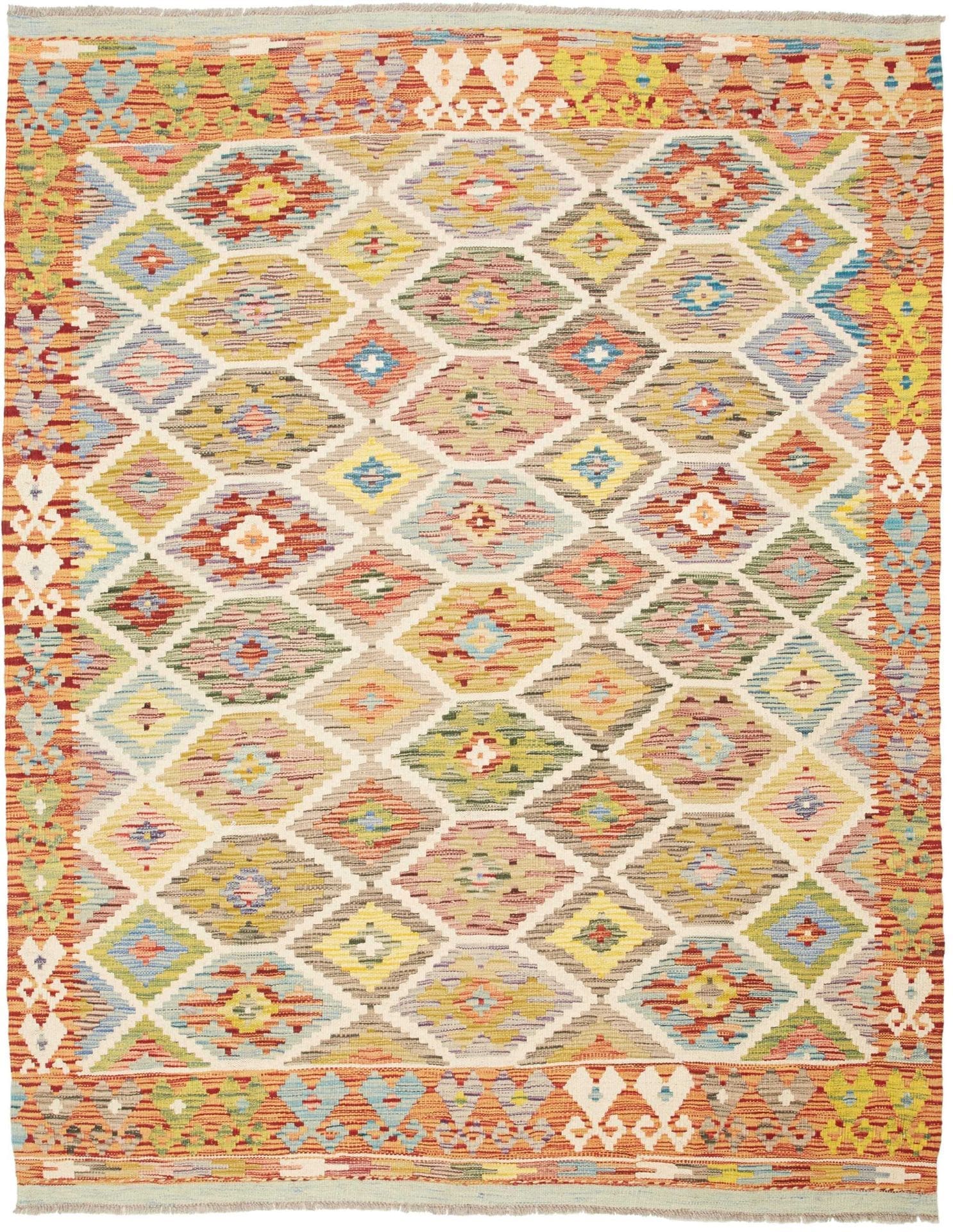 Kelim Teppich 155 x 194 cm aus Schurwolle, handgewebt, rustikal