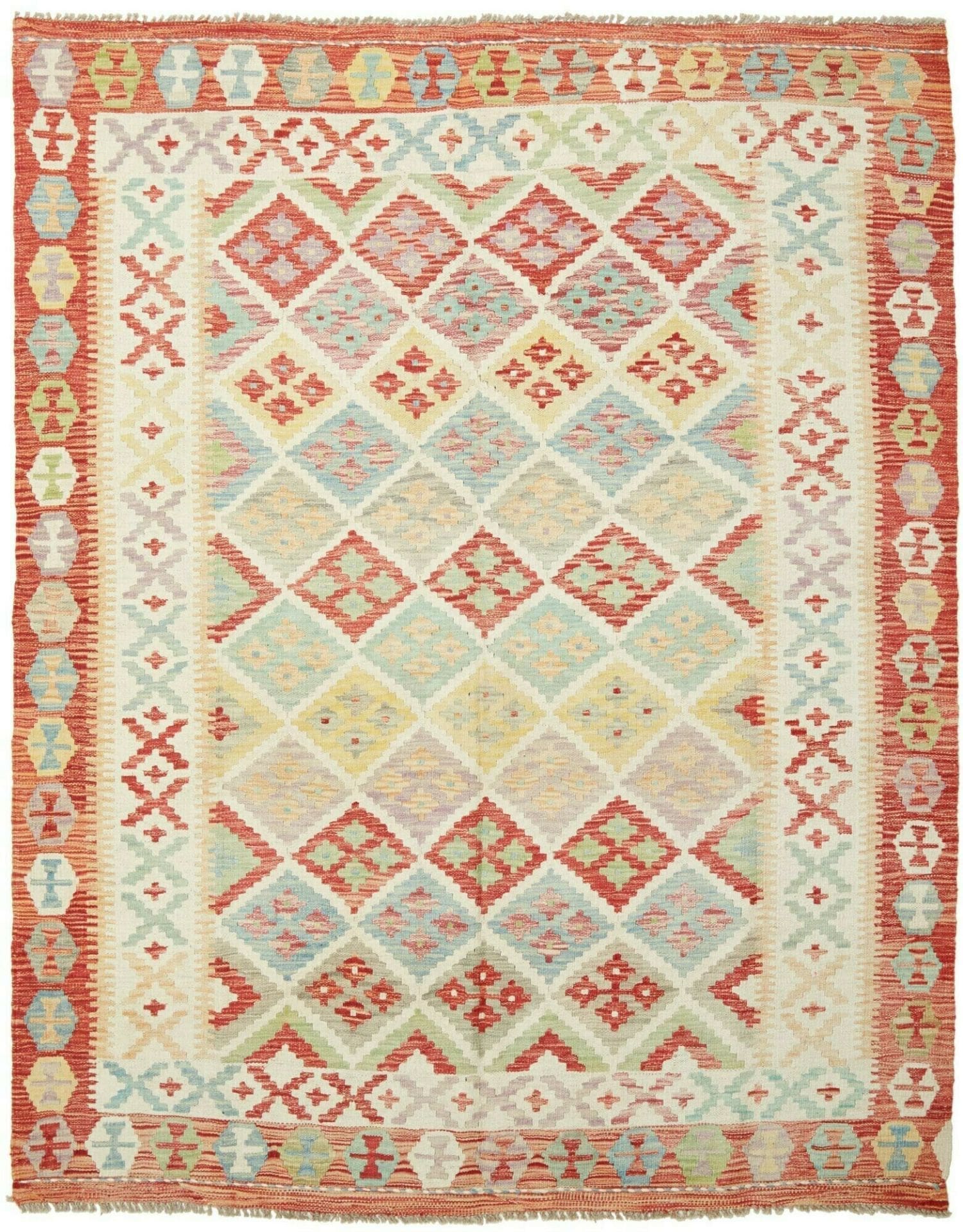 Kelim Teppich 160 x 195 cm, handgewebt, rustikales Flair, Wolle