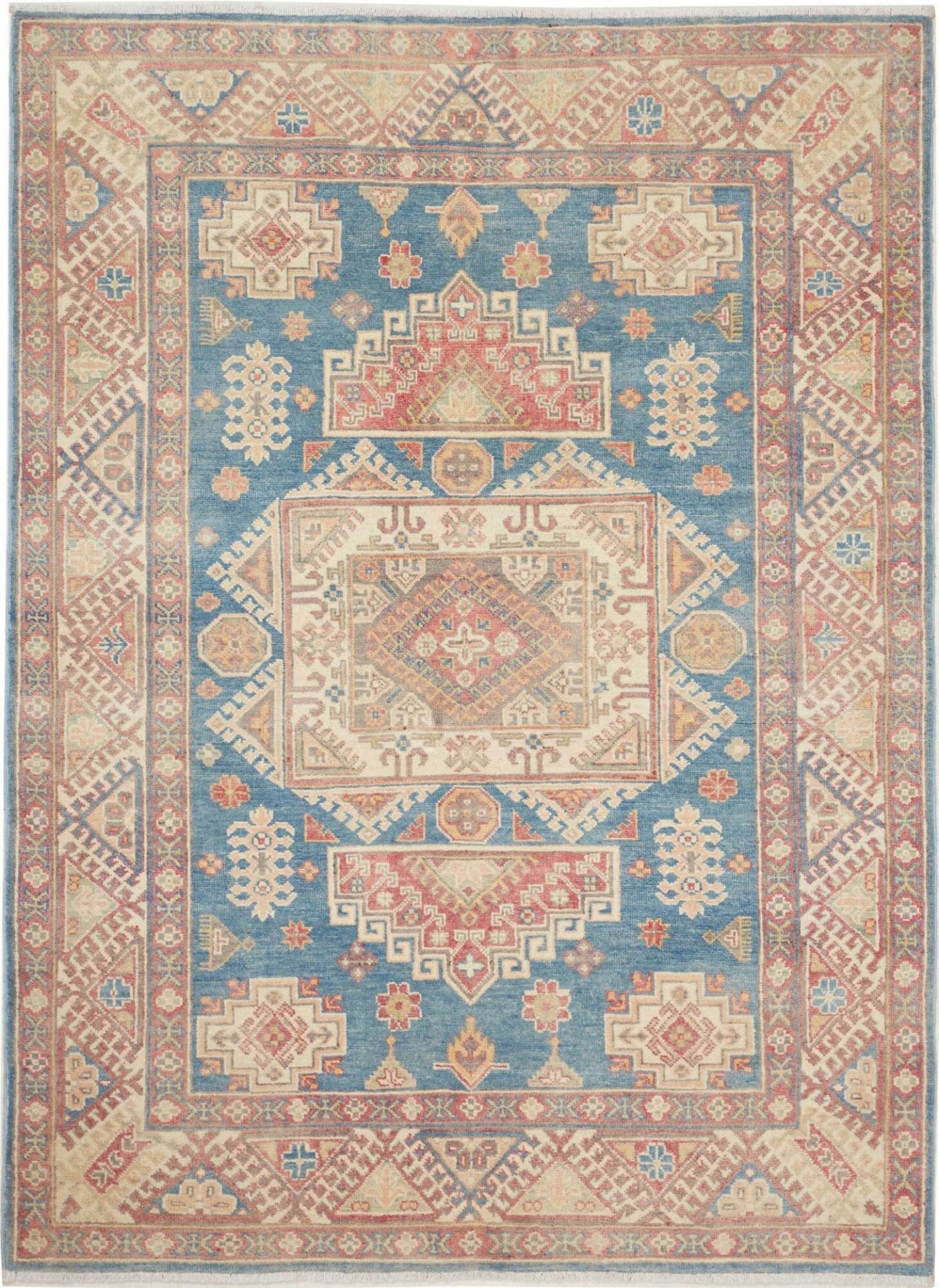 Kazak Teppich 155 x 204cm - Handgeknüpft, geometrische Muster, Wolle