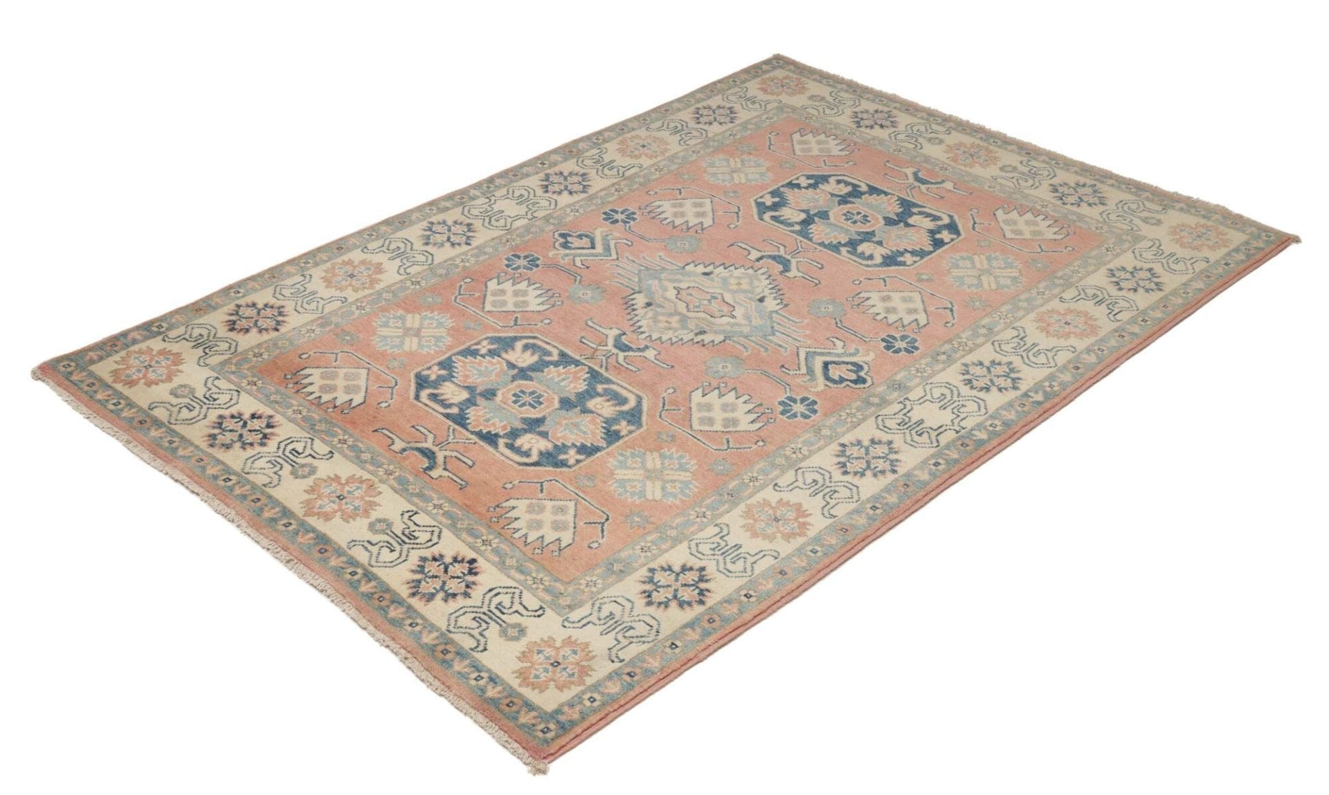 Kazak Orientteppich 124 x 179 cm, geometrische Muster, handgeknüpft