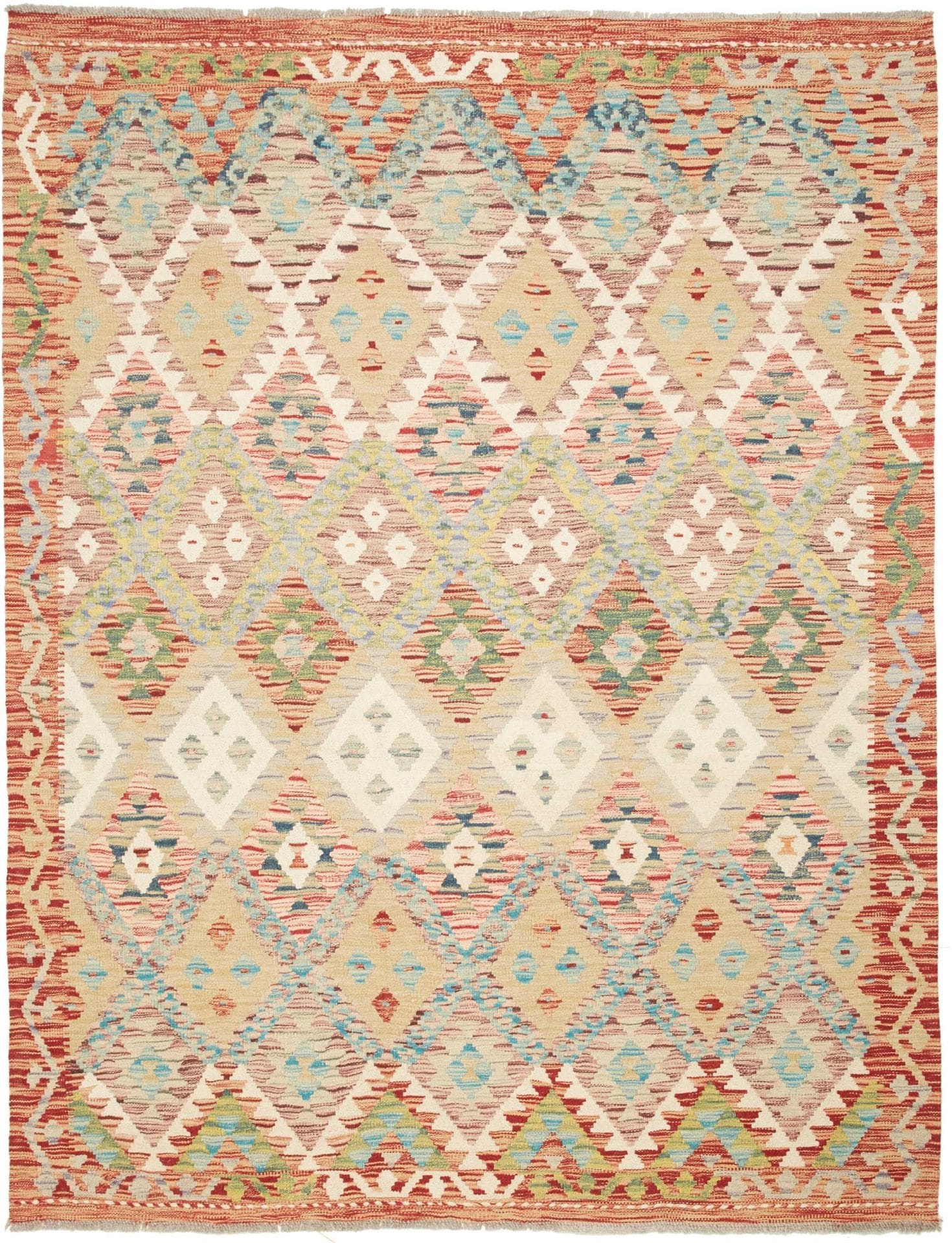 Kelim Teppich 154 x 196 cm aus Schurwolle, handgewebt, rustikal