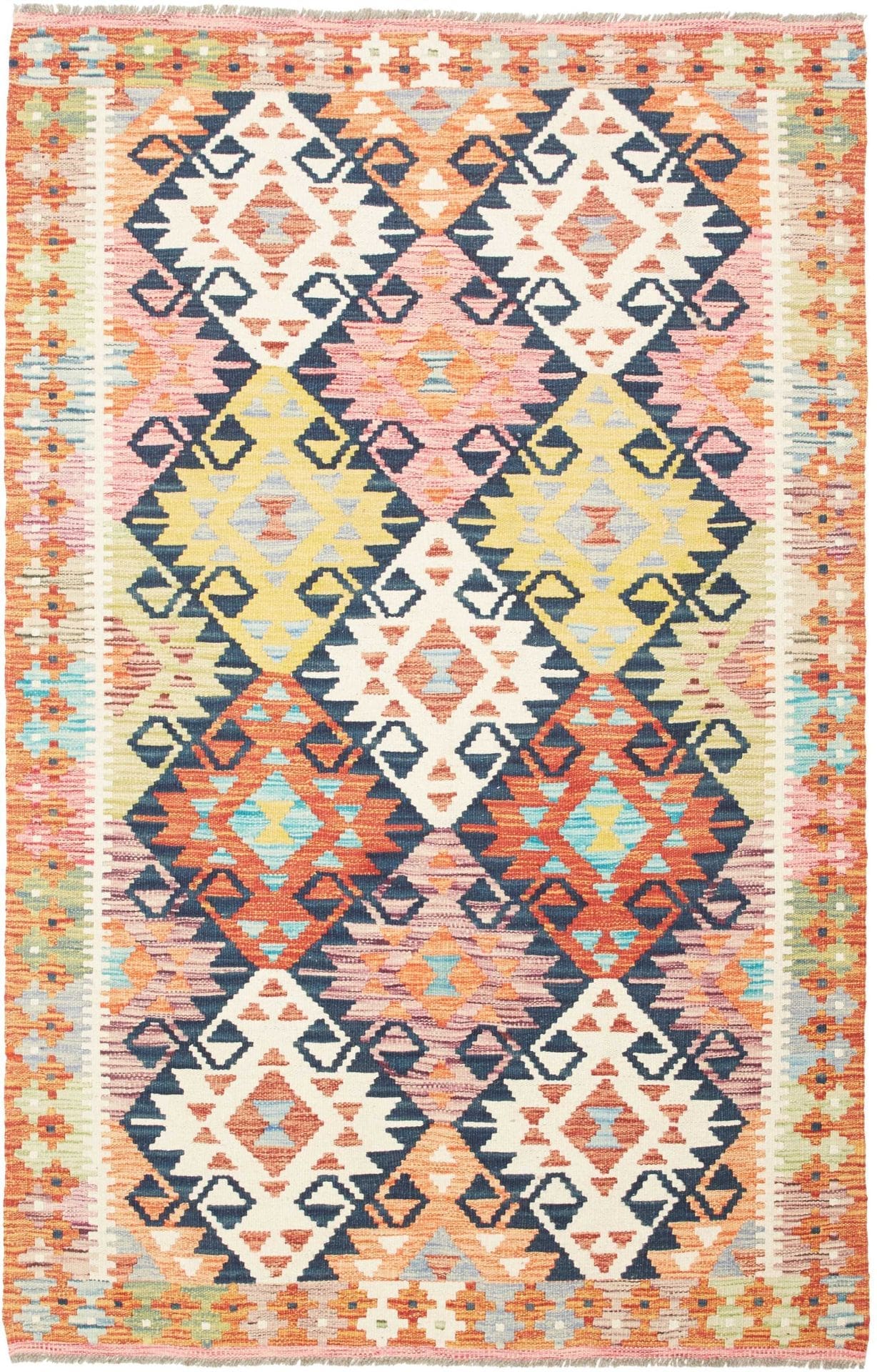 Kelim Teppich 122 x 189cm, rustikal, Schurwolle, handgewebt