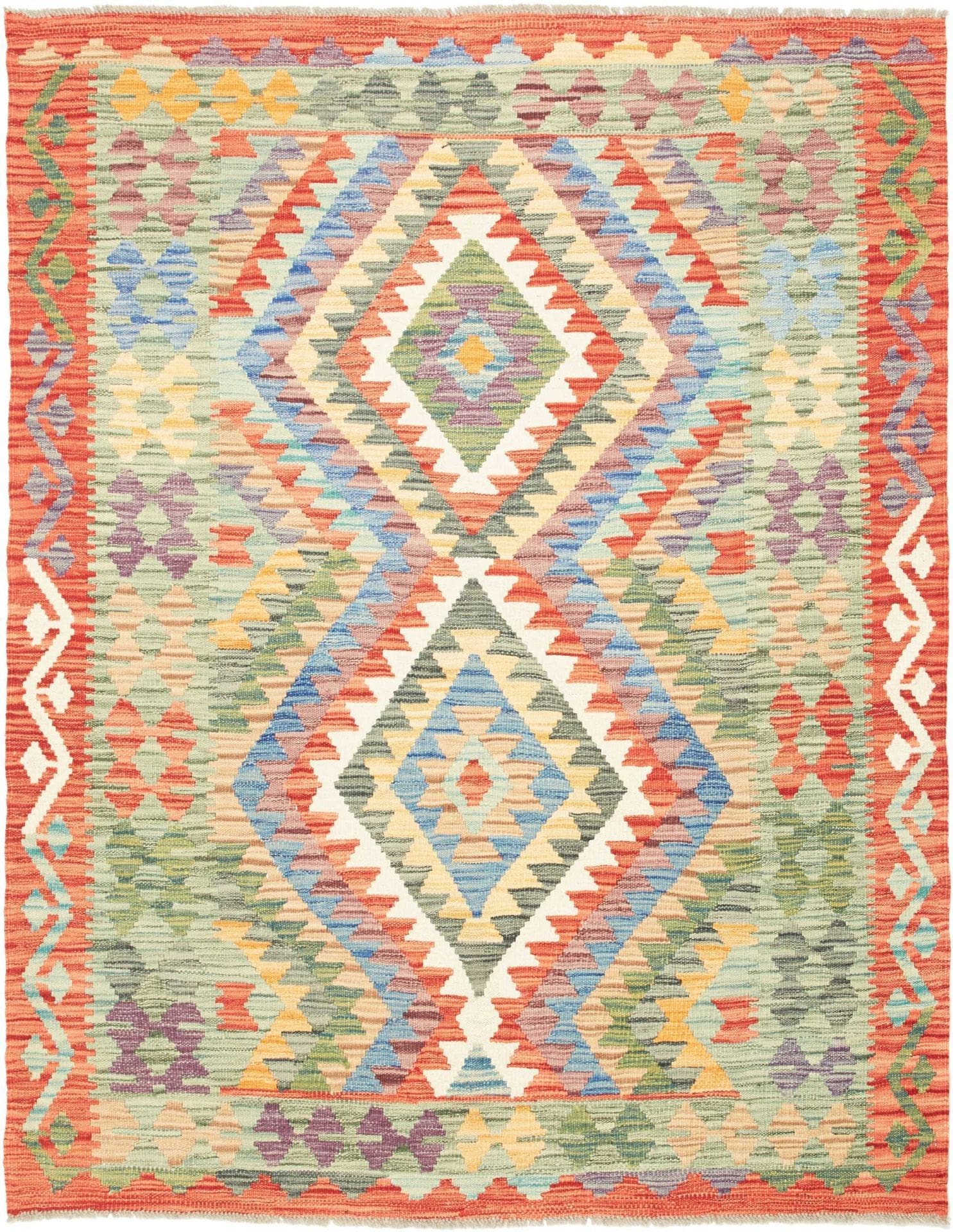 Kelim Teppich 136 x 171cm aus Schurwolle, handgewebt, rustikales Flair