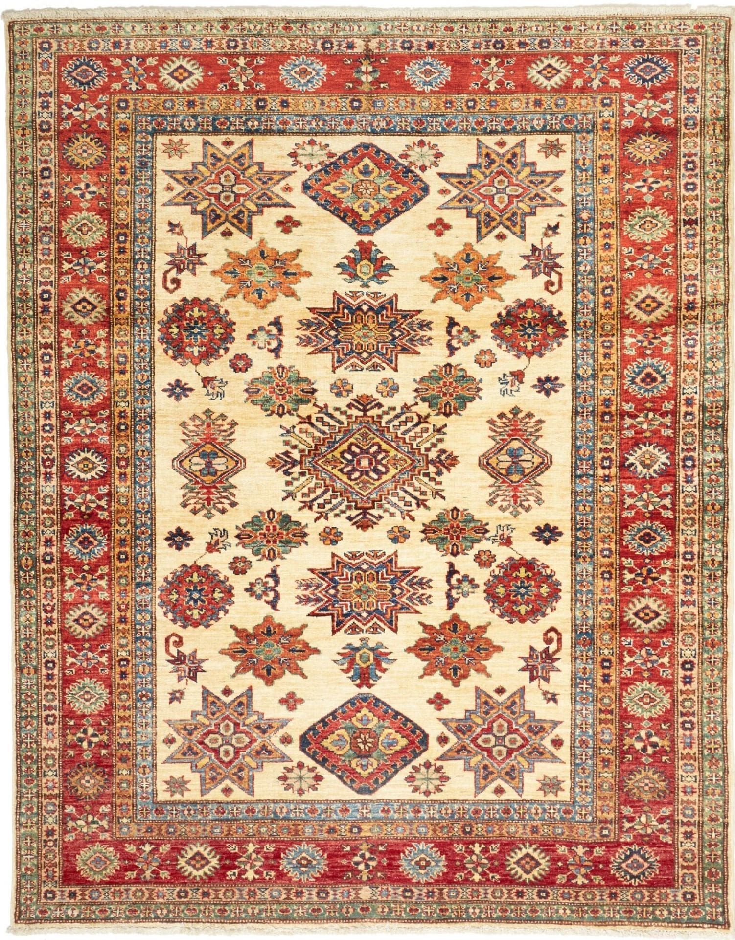 Kazak Teppich 156 x 195 cm, geometrisches Muster, handgeknüpft
