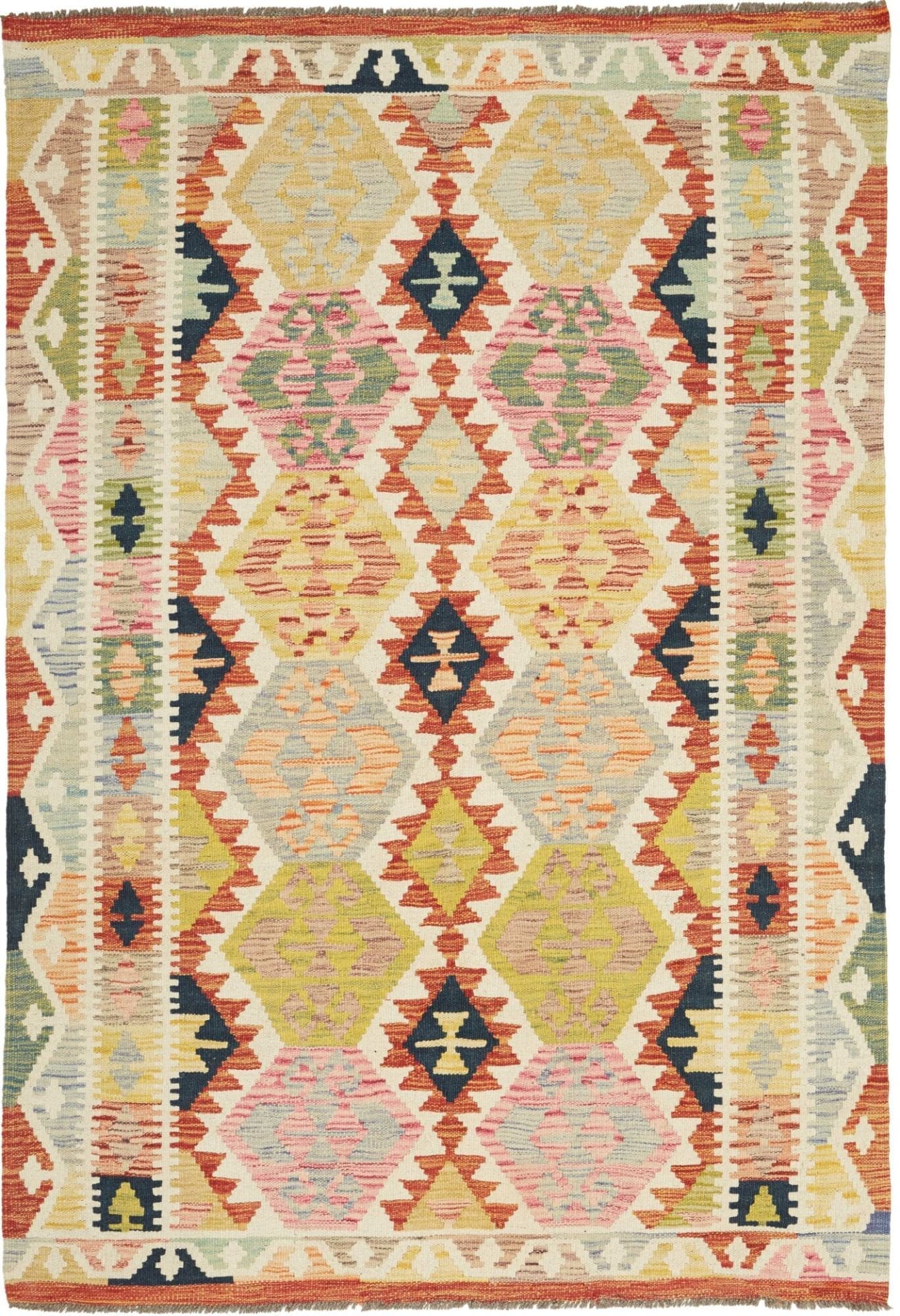 Kelim Teppich 127 x 181cm aus Schurwolle, handgewebt, rustikal