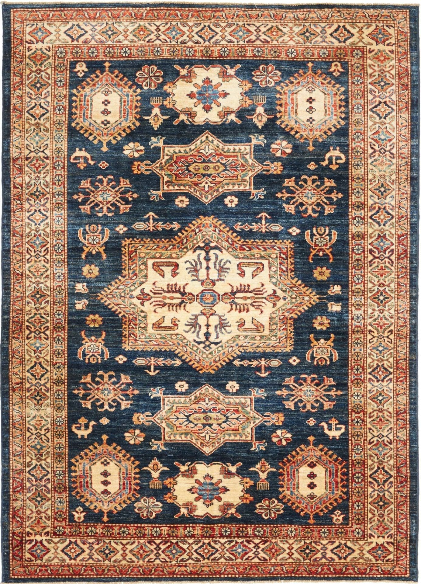 Kazak Teppich 149 x 207cm – Handgeknüpft, Wolle, geometrische Muster