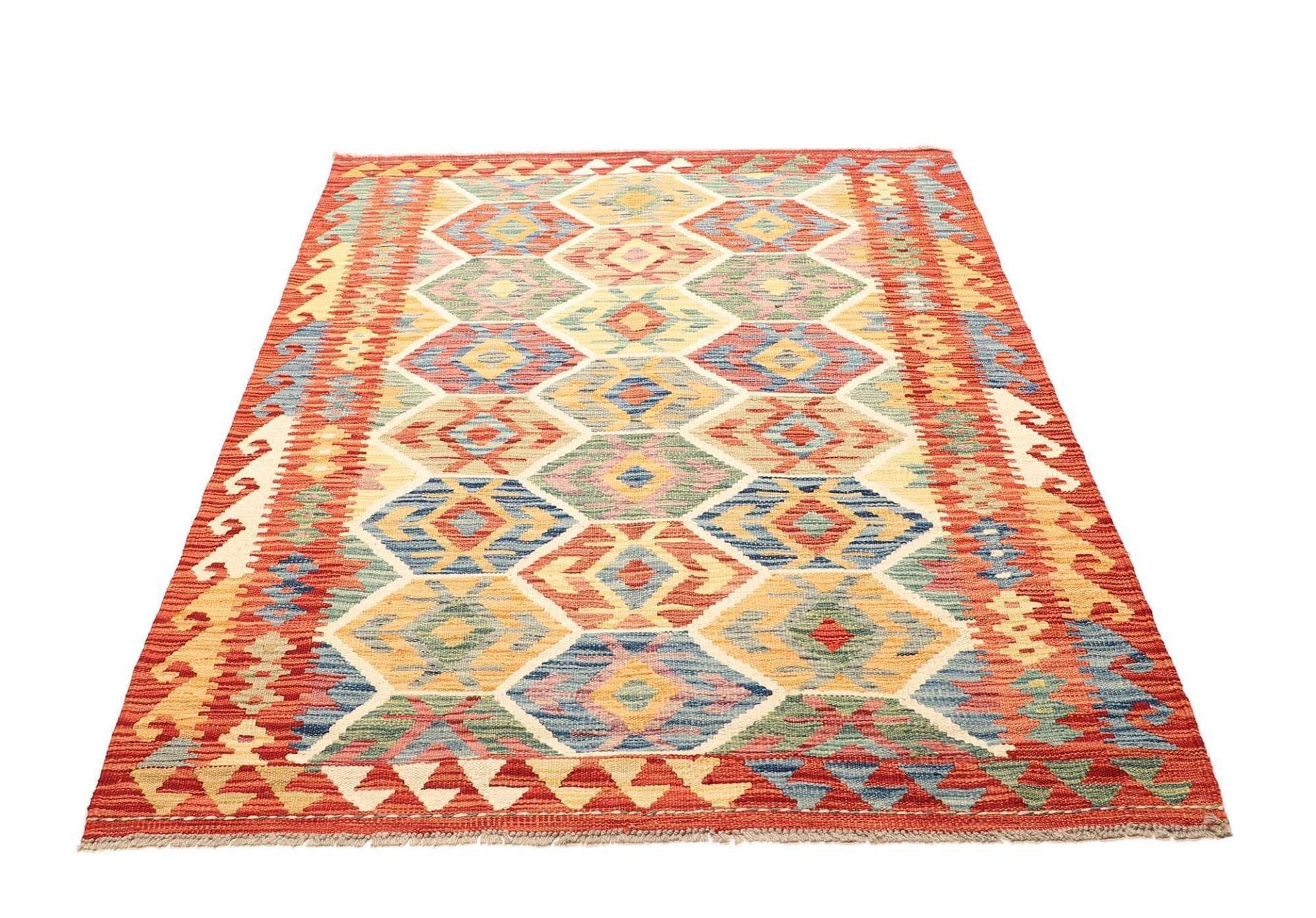Kelim Teppich 131 x 176 cm aus Schurwolle, handgewebt, rustikal